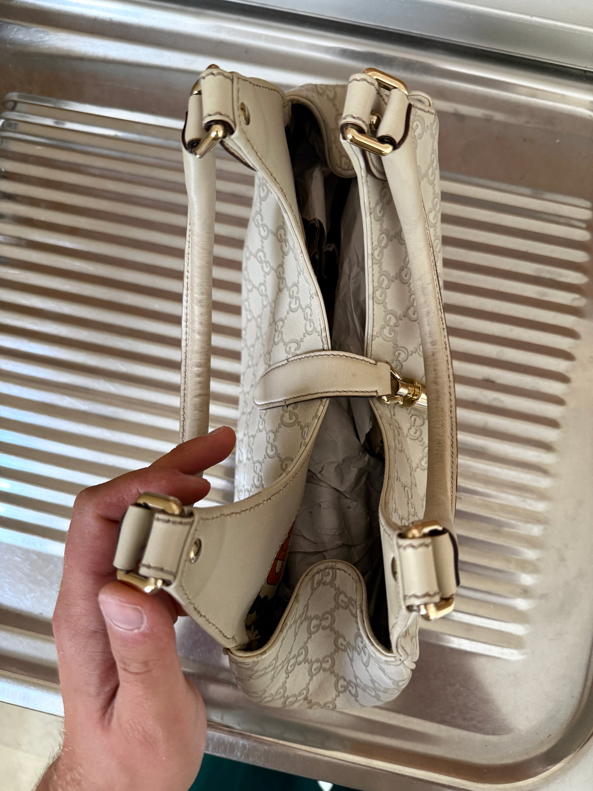 Gucci Guccissima Jackie Hobo Cream Soft Tote Bag