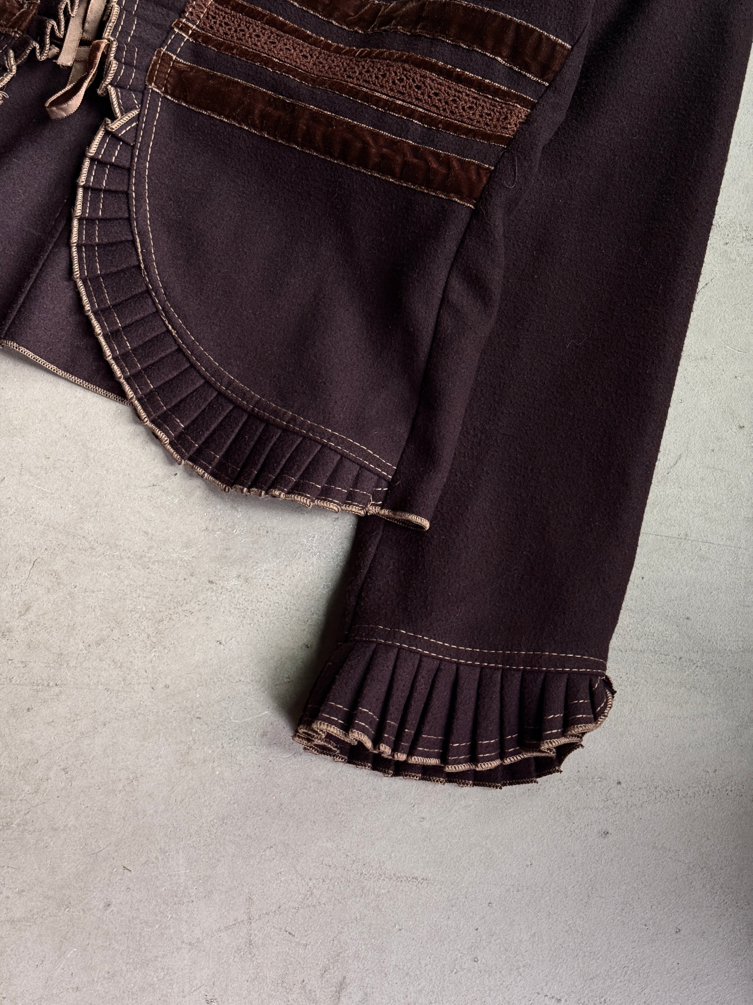 Vintage Pleated Extenzo Paris Tie Ruffle Jacket Brown - S