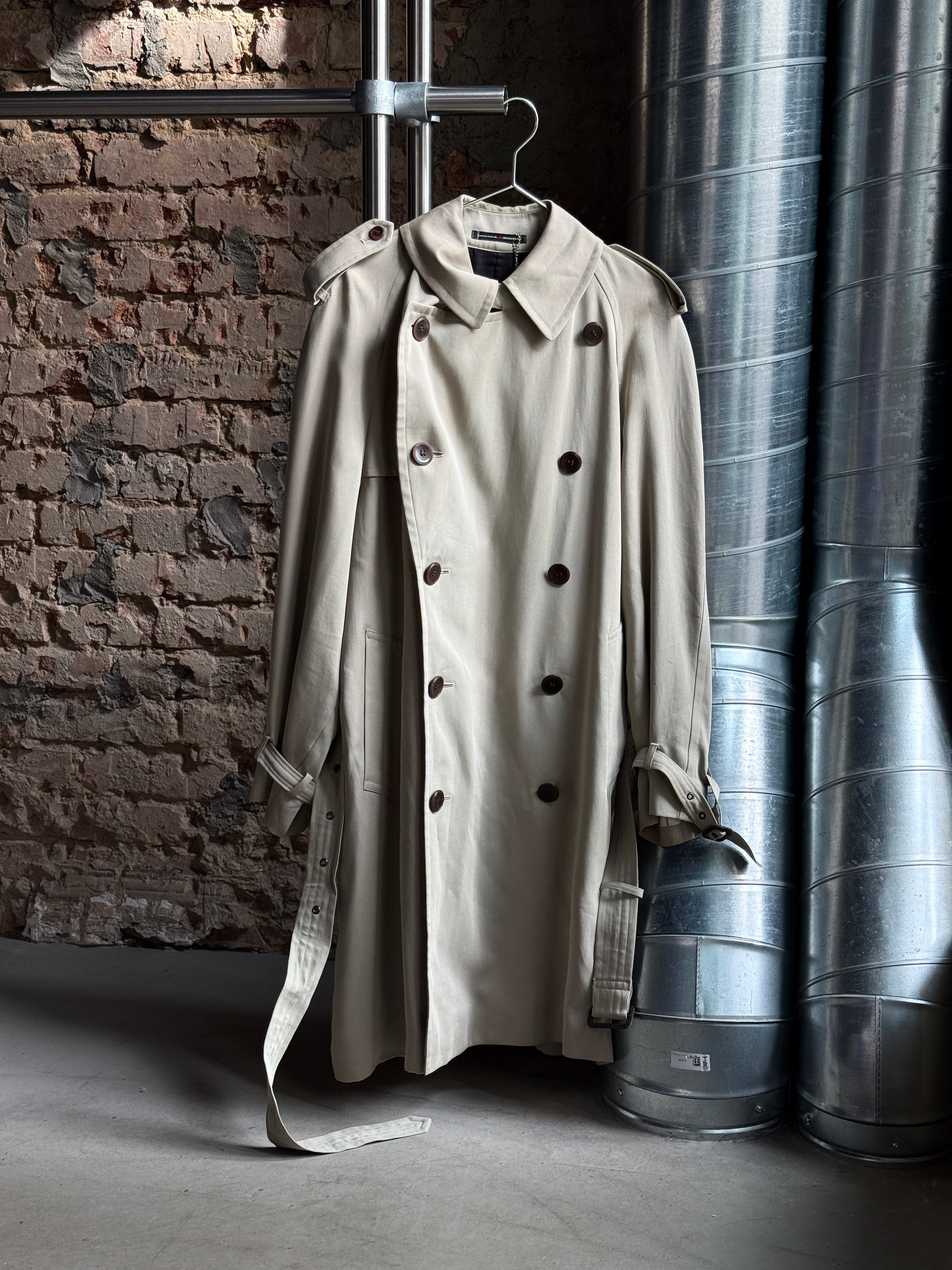 Vintage 1990s Jean Paul Gaultier Objet Homme Double Breasted Trench Coat Beige - L