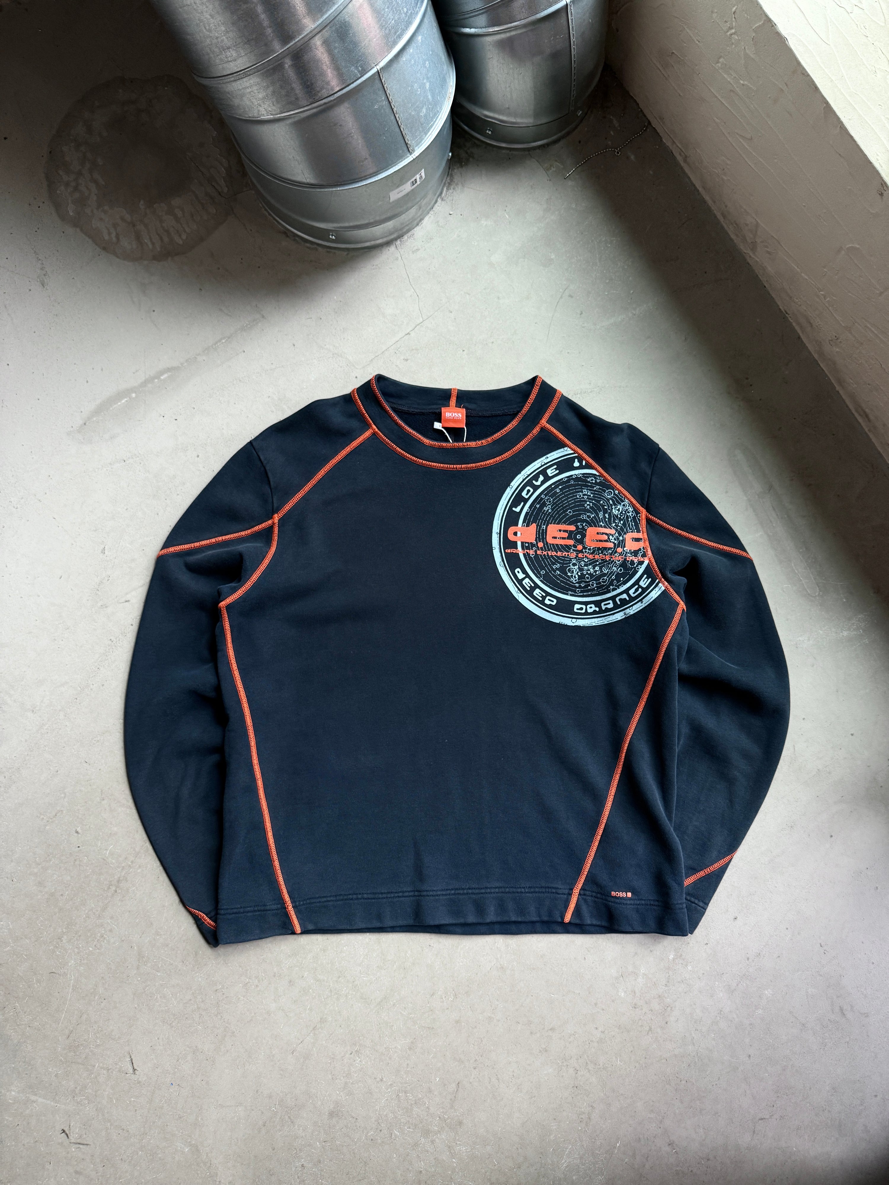 2000s Hugo Boss Orange “Technical” Contrast Stitching Sweater Navy - M