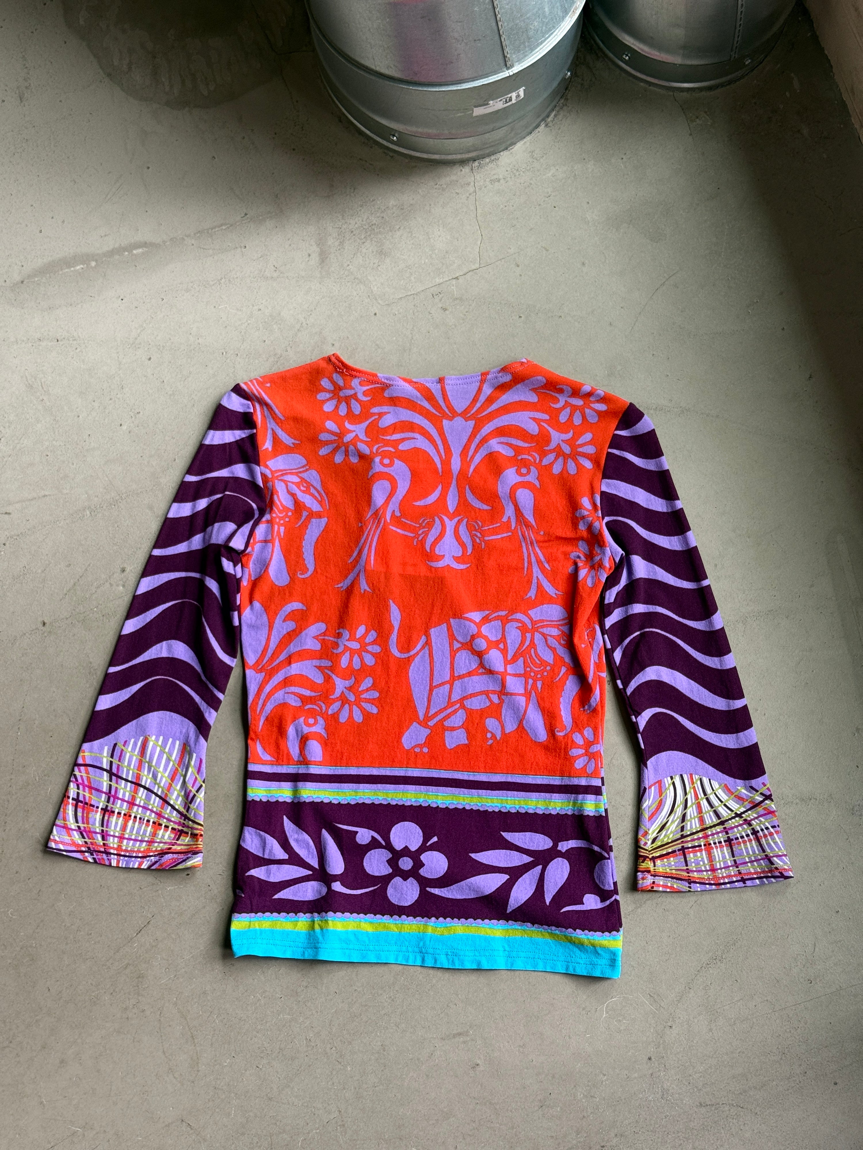 Vintage Morgan de Toi "Psychadelic Hindu" 3/4 Sleeves Funky Top Purple - S