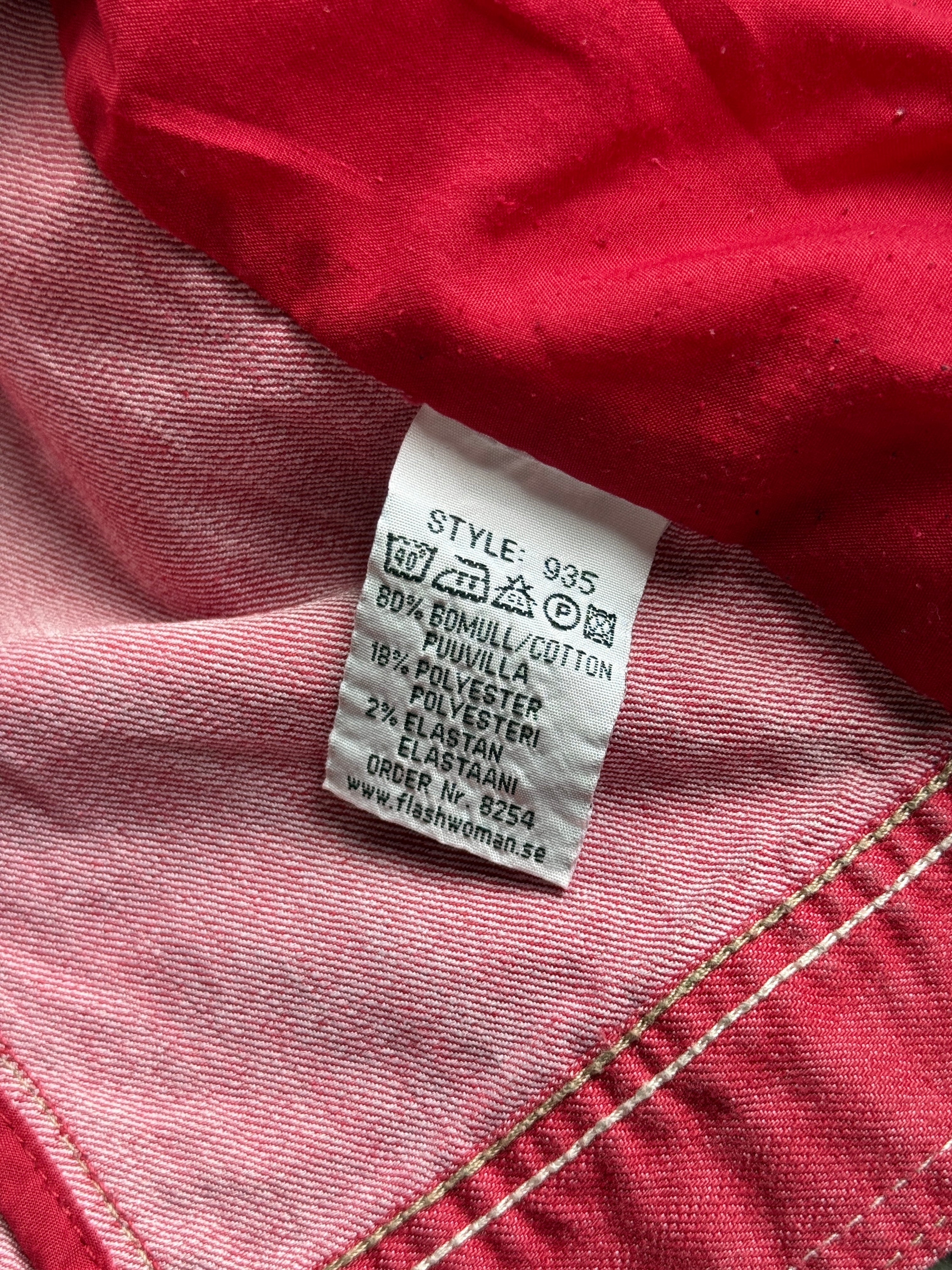 Vintage “Flash Woman” Cropped Zip Denim Jacket Red - S