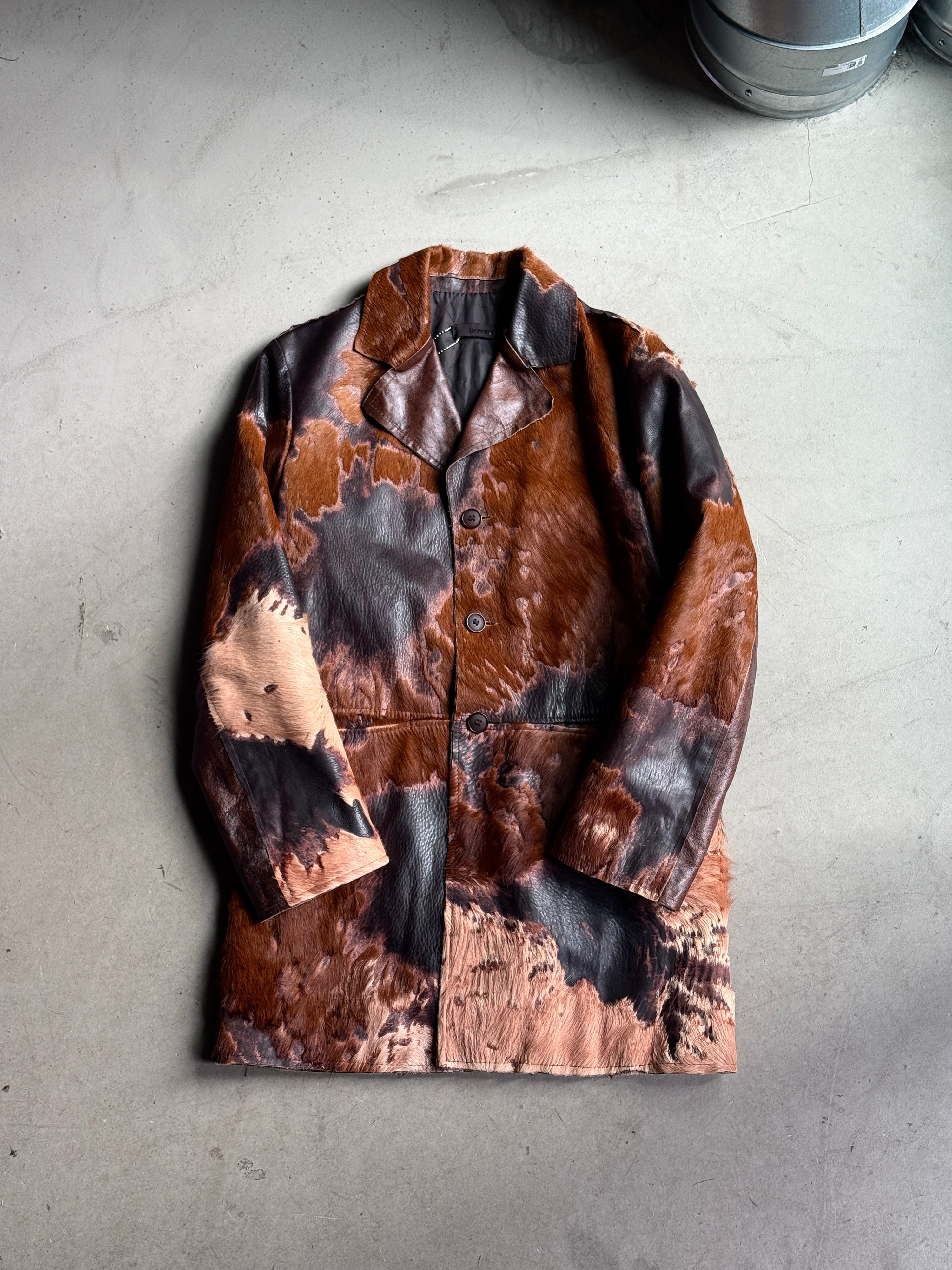 Vintage 2000s Imperial Cowhide Pony Hair Leather Coat Brown - M