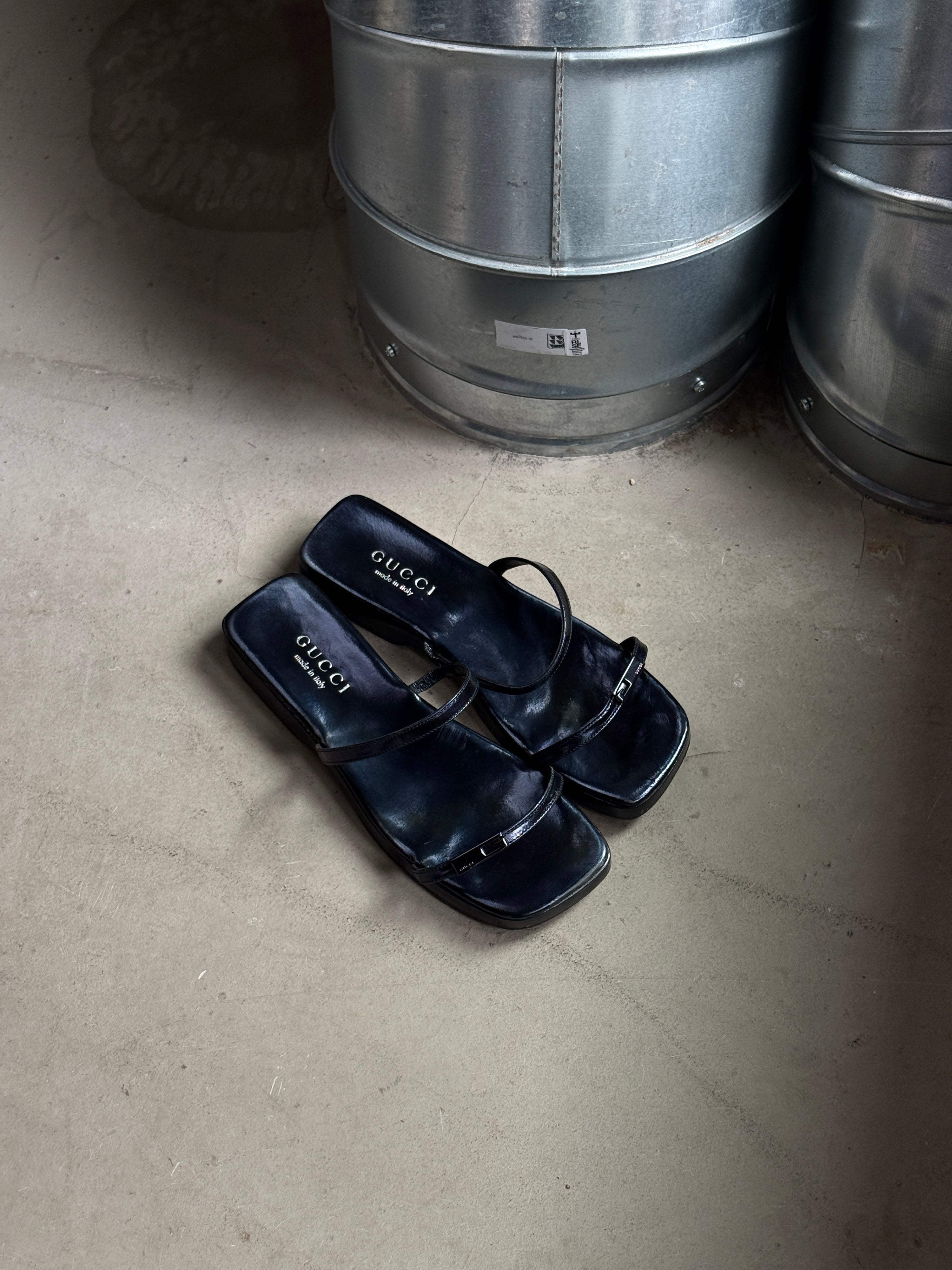 Vintage Gucci Leather Platform Sandals Navy - 36.5