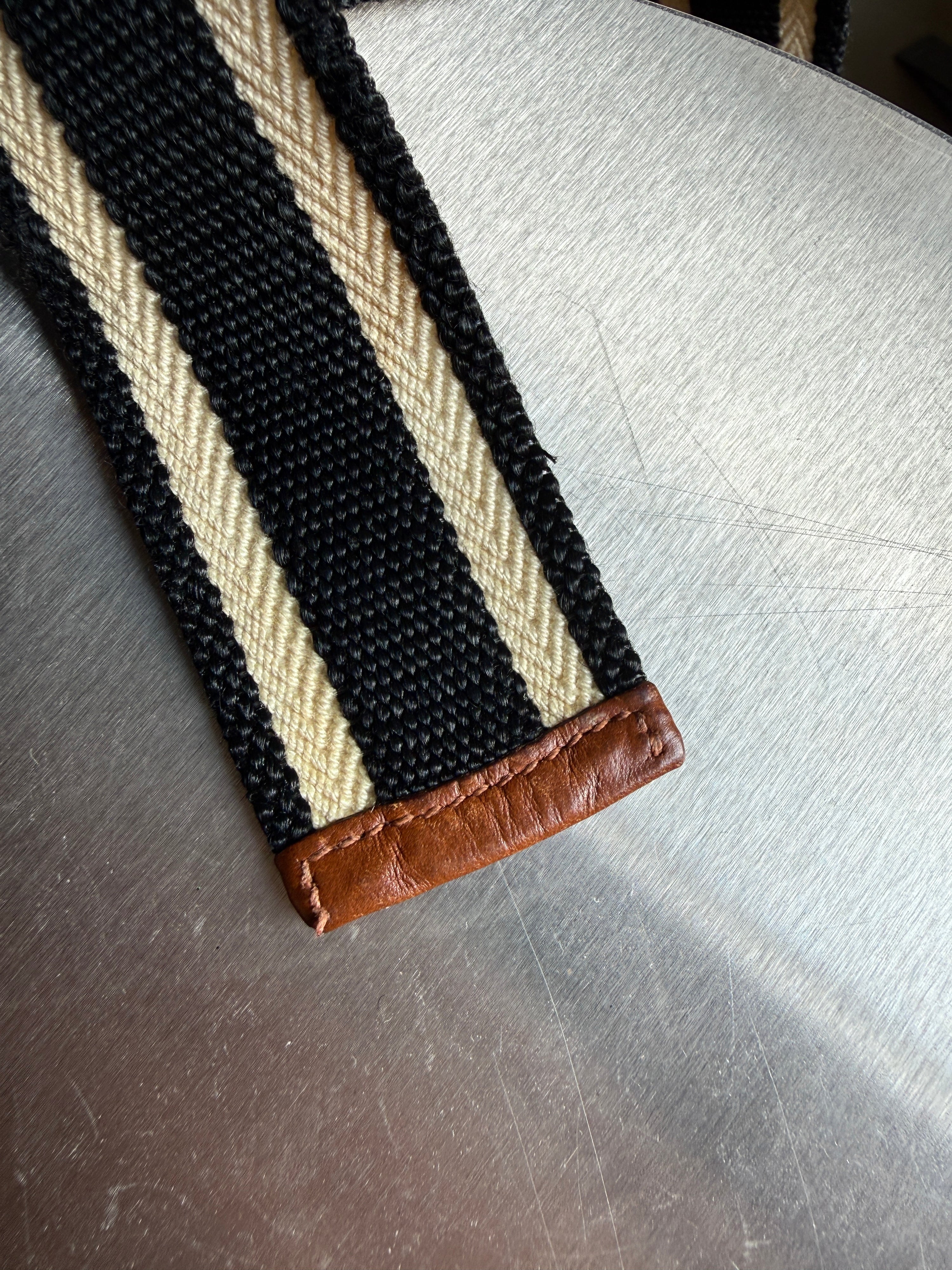 Gucci Striped Web Canvas Belt Black / Cream