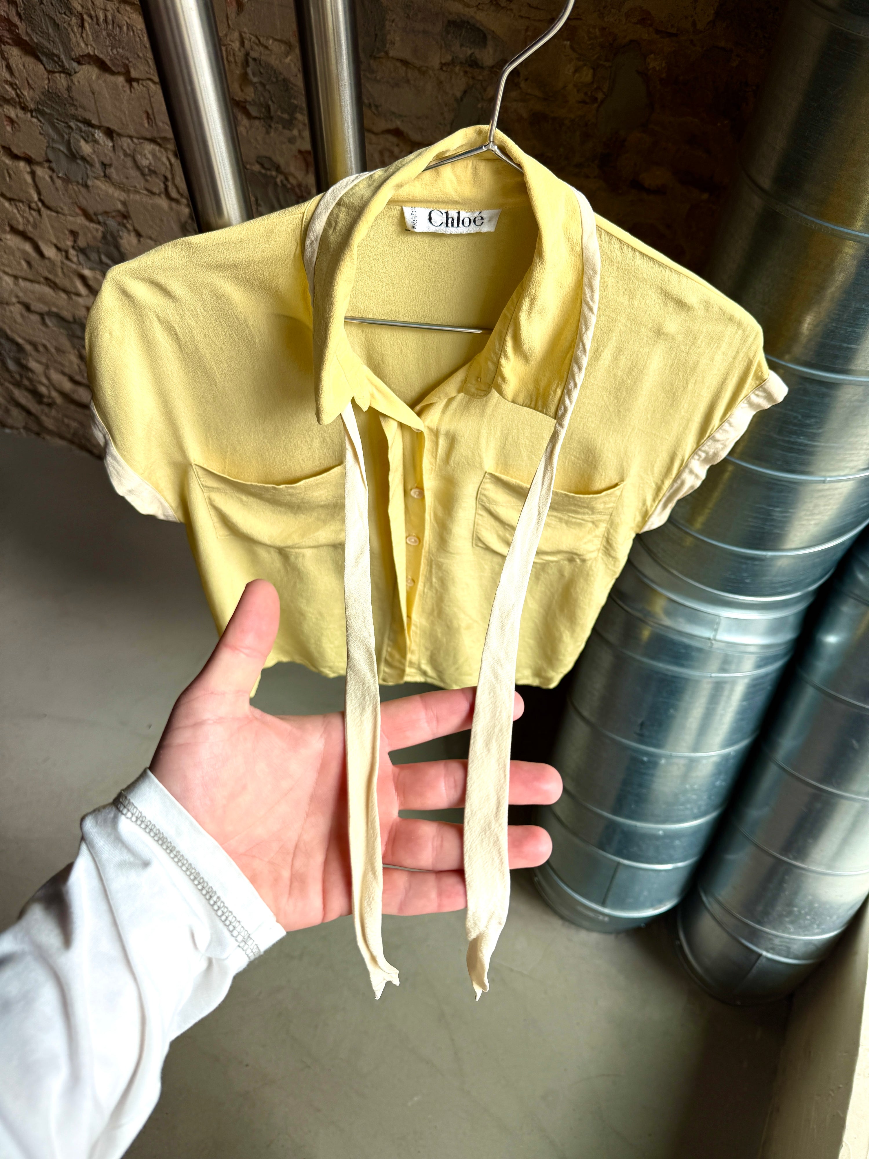 Vintage 1980s Chloé Sleeveless Silk Blouse Butter Yellow - S