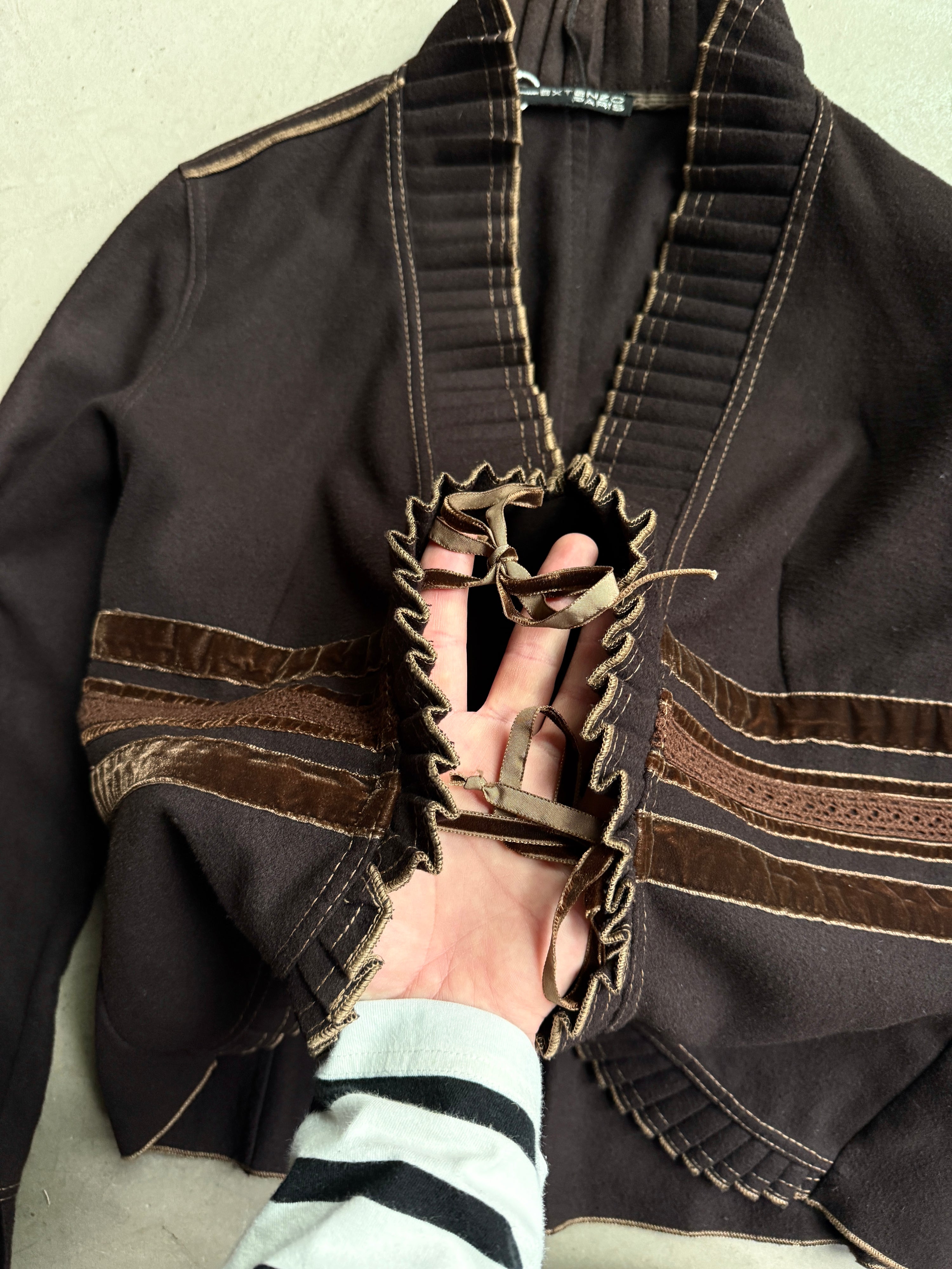 Vintage Pleated Extenzo Paris Tie Ruffle Jacket Brown - S