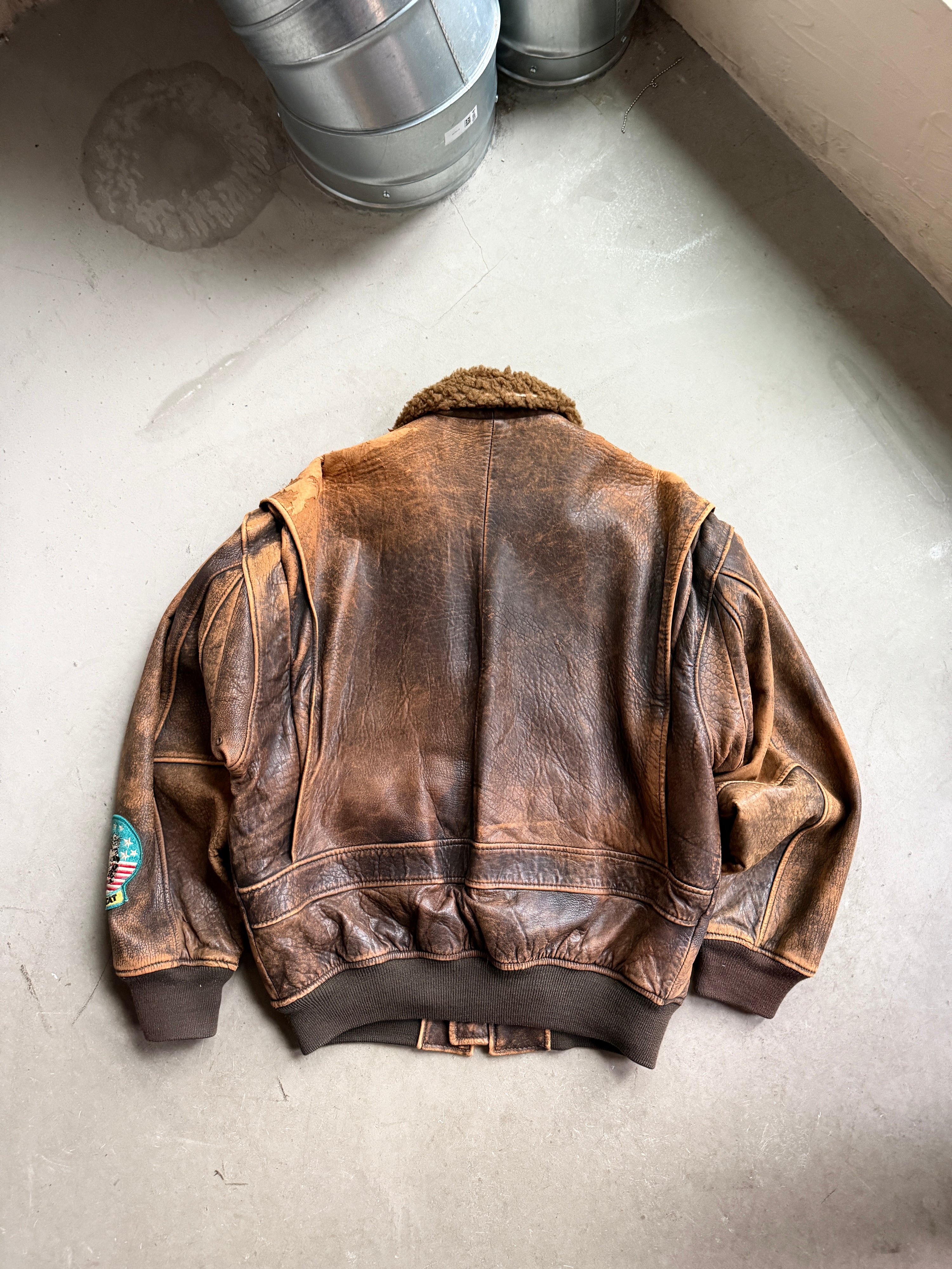 1980s Avirex G-1 Leather Flight Jacket Brown - M