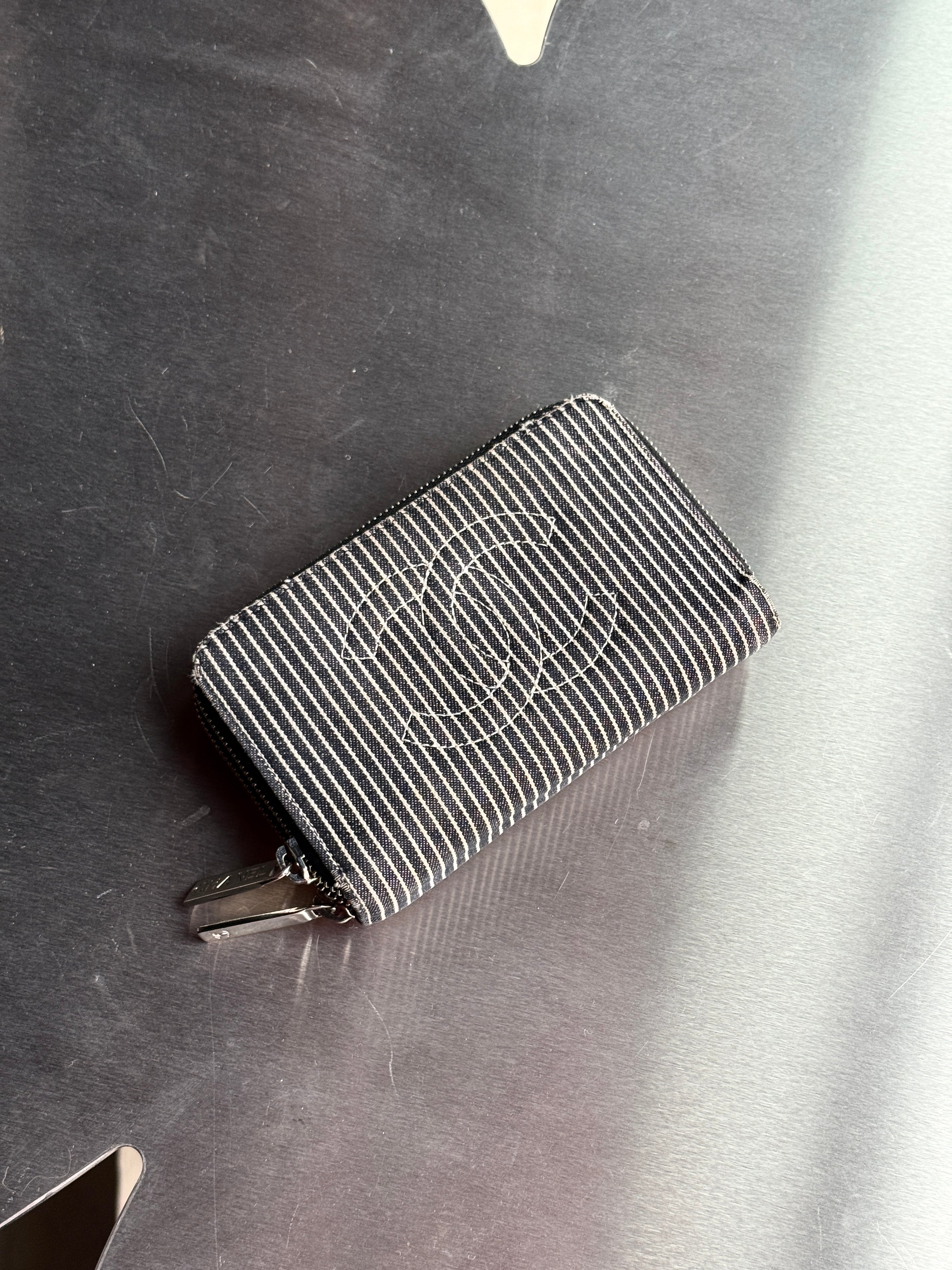 Chanel Double Zip Striped “Denim” Wallet White/Blue