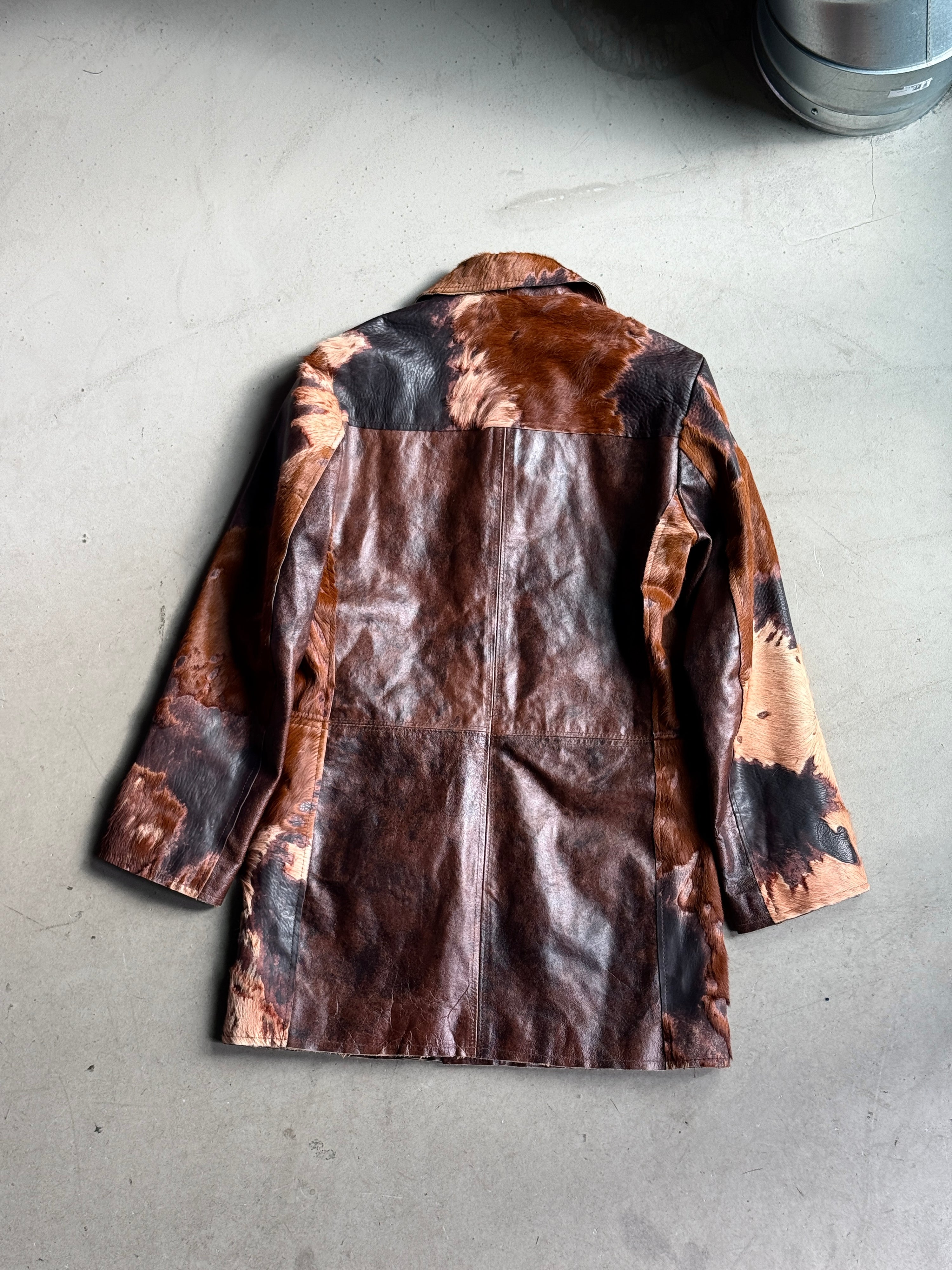 Vintage 2000s Imperial Cowhide Pony Hair Leather Coat Brown - M