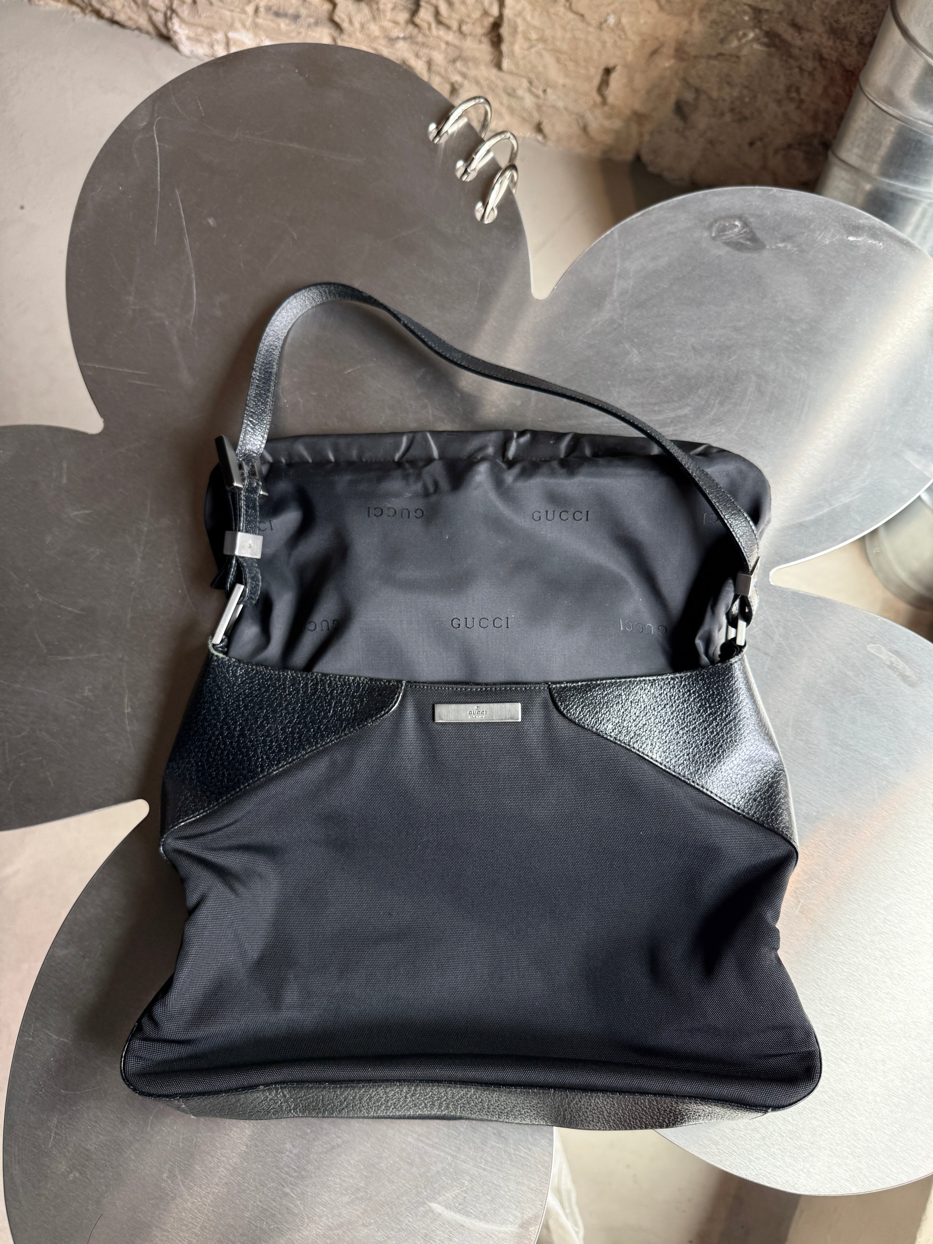 Vintage Gucci Nylon / Leather Shoulder Bag Black