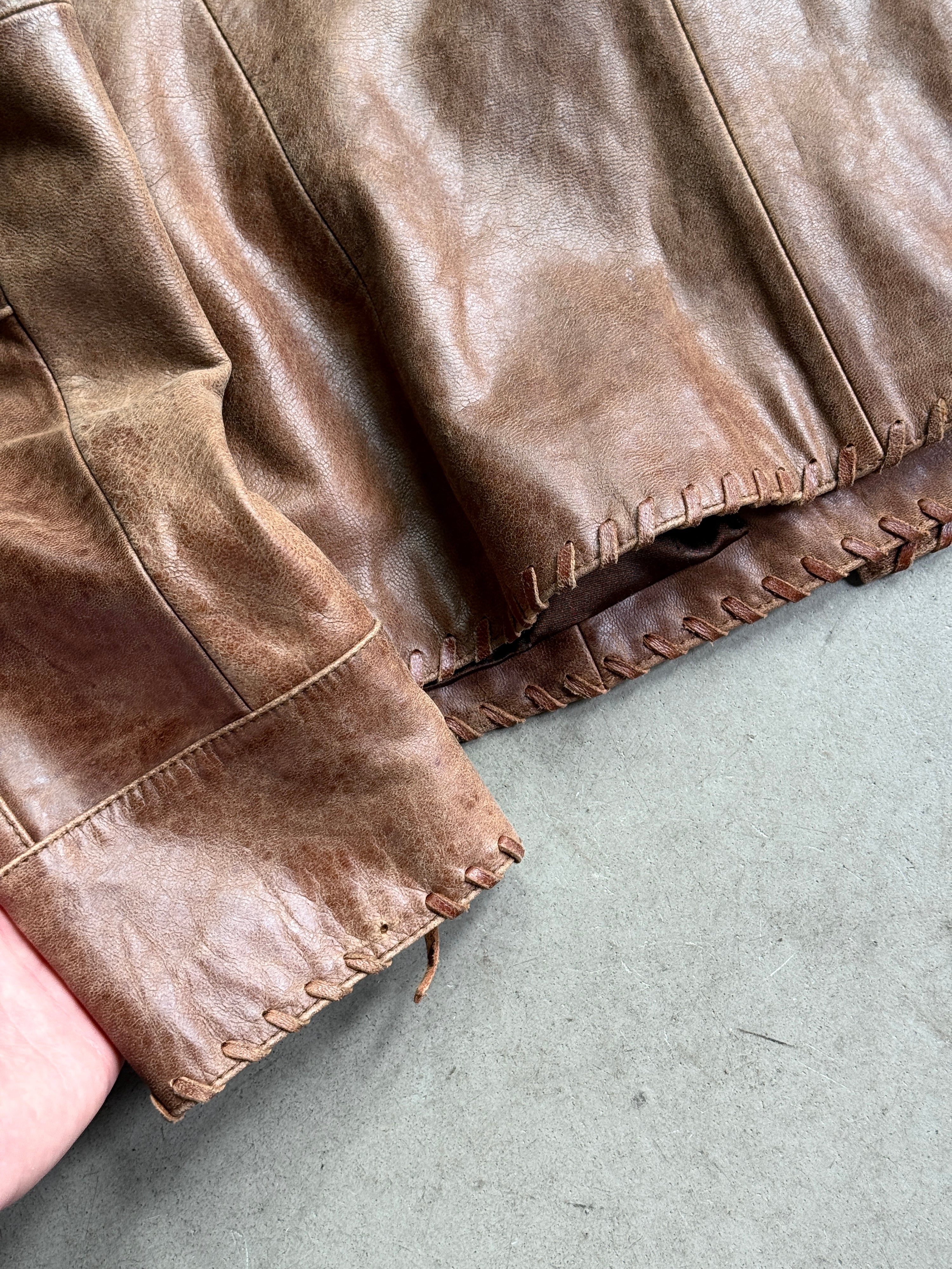 Vintage Brown Leather Jacket w/ oversized flap pockets - S