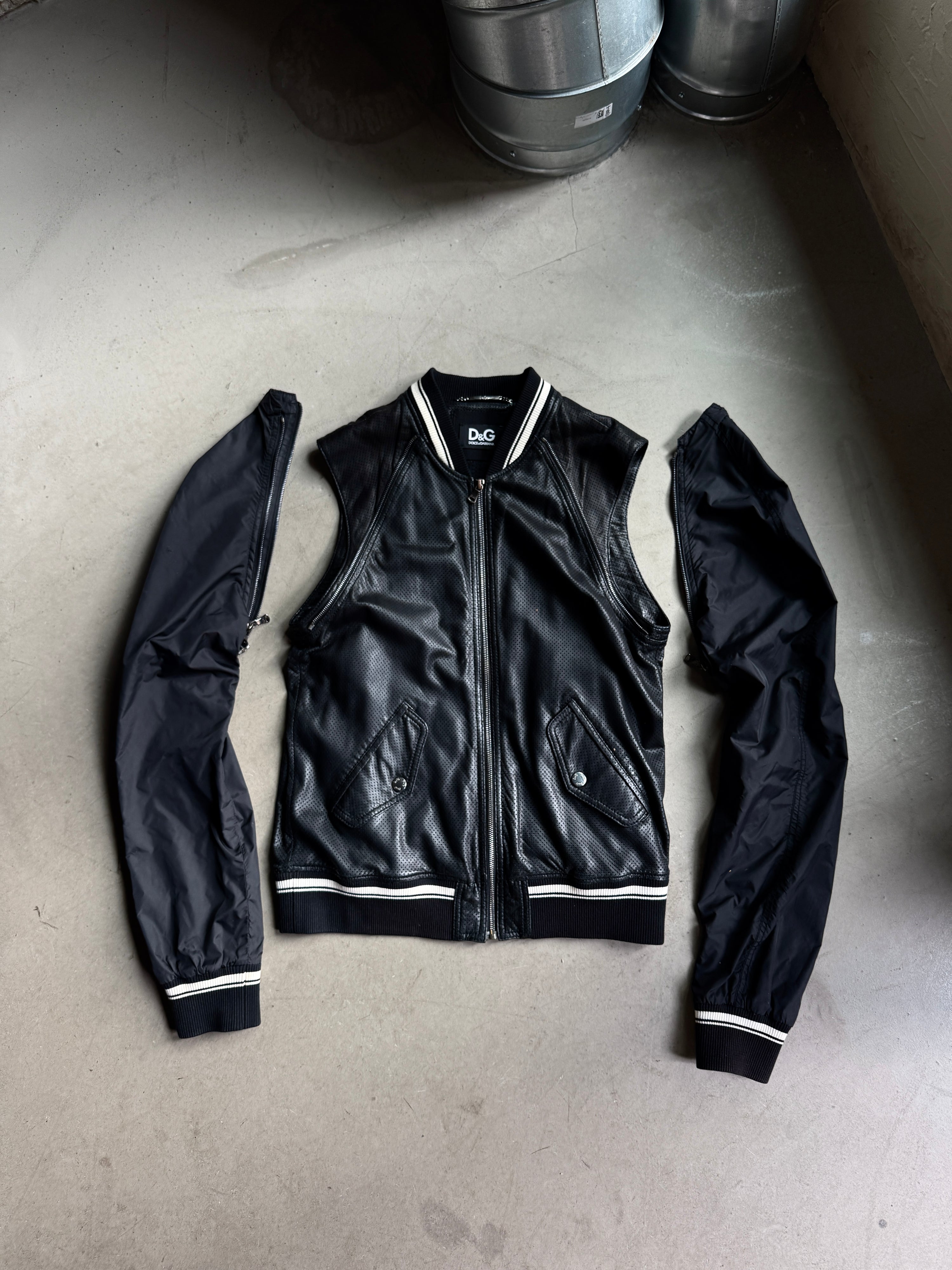 Vintage 2000s Dolce Gabbana “2 in 1” Leather Bomber Jacket Black - S