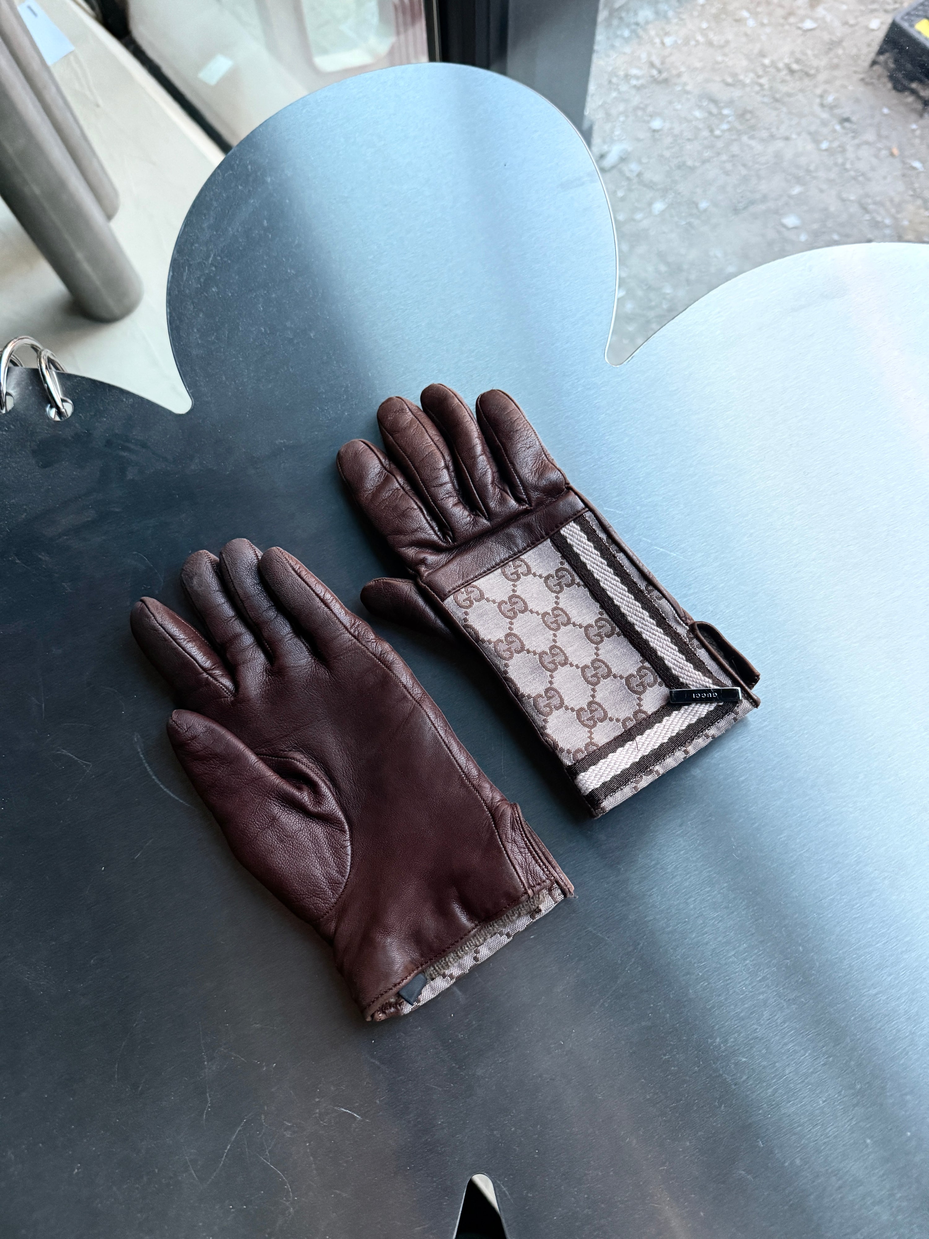Vintage Gucci Monogram Leather Gloves Brown - S
