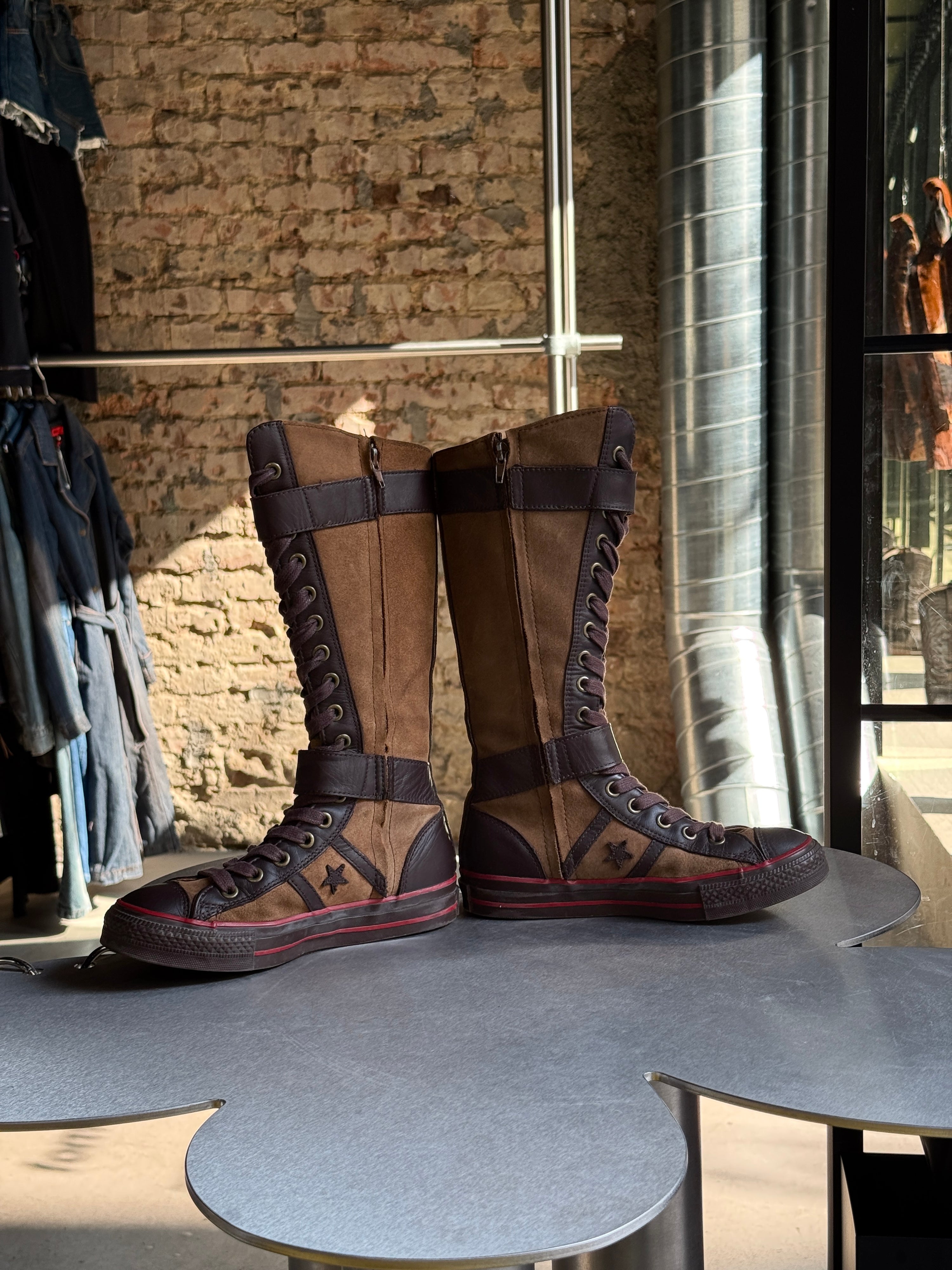 Vintage Converse Knee High Lace Up Buckle Boots Brown (with box) - EU 40