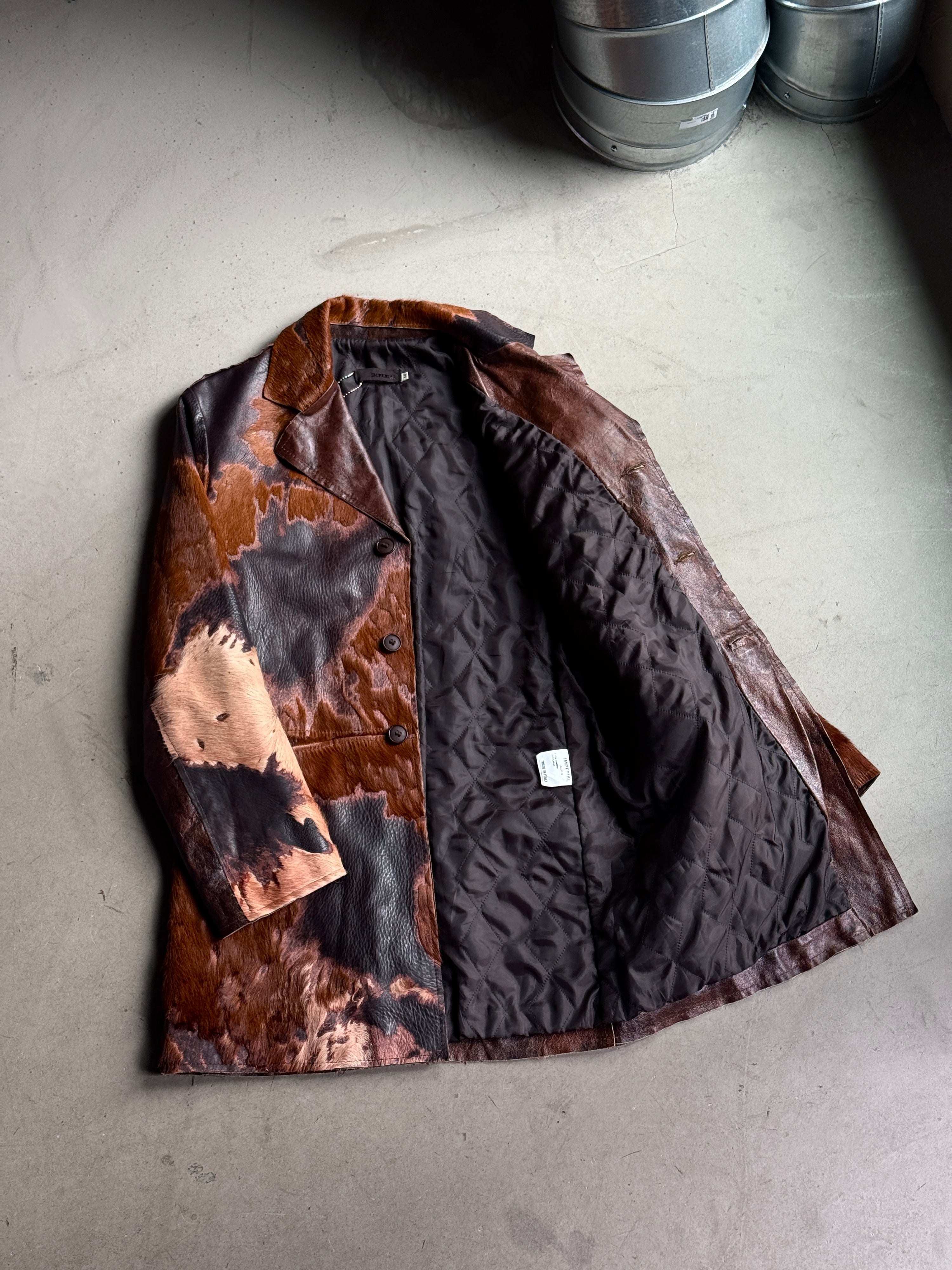 Vintage 2000s Imperial Cowhide Pony Hair Leather Coat Brown - M