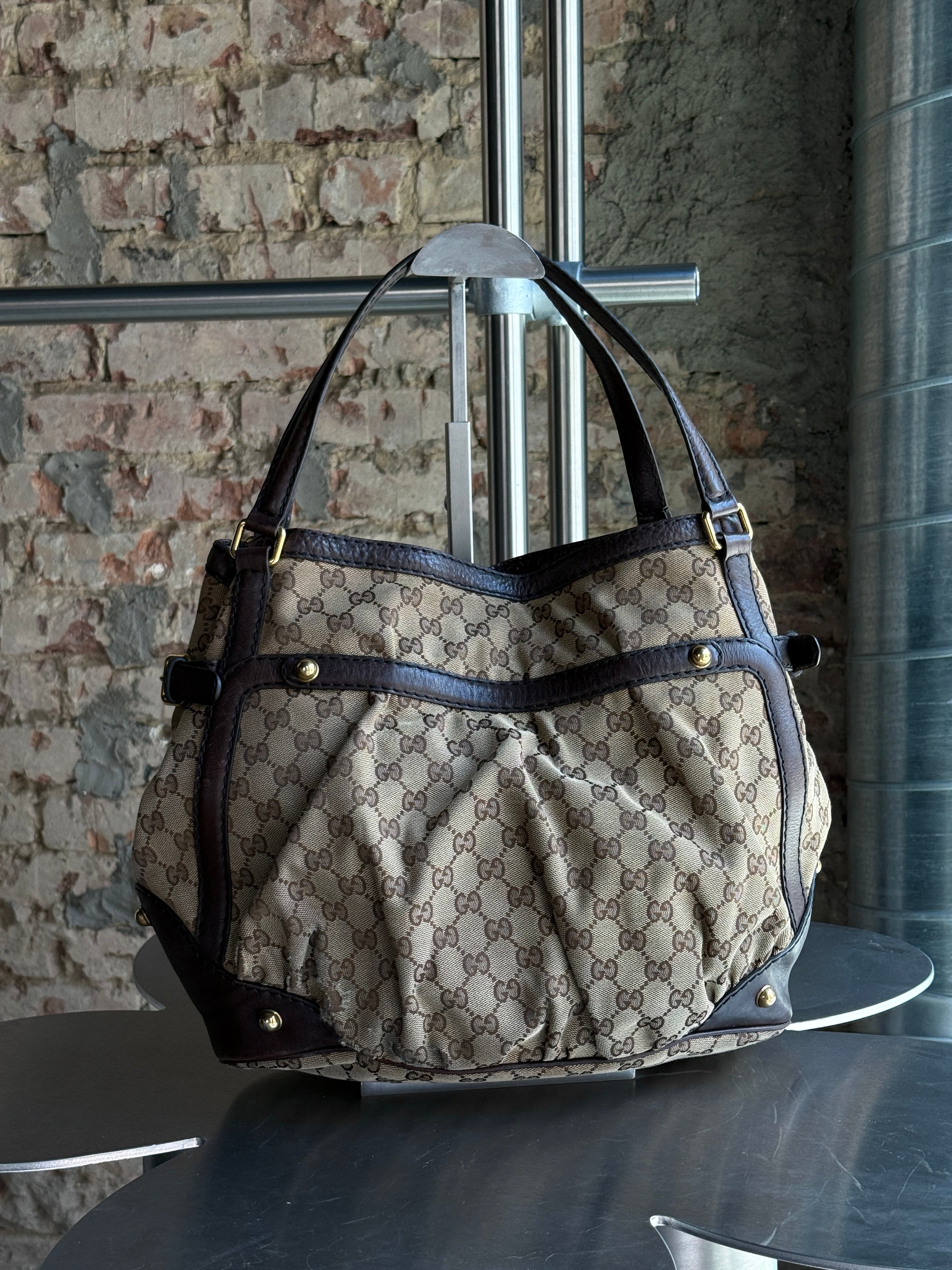 Vintage Gucci Jockey Horsebit Shoulder Bag Beige