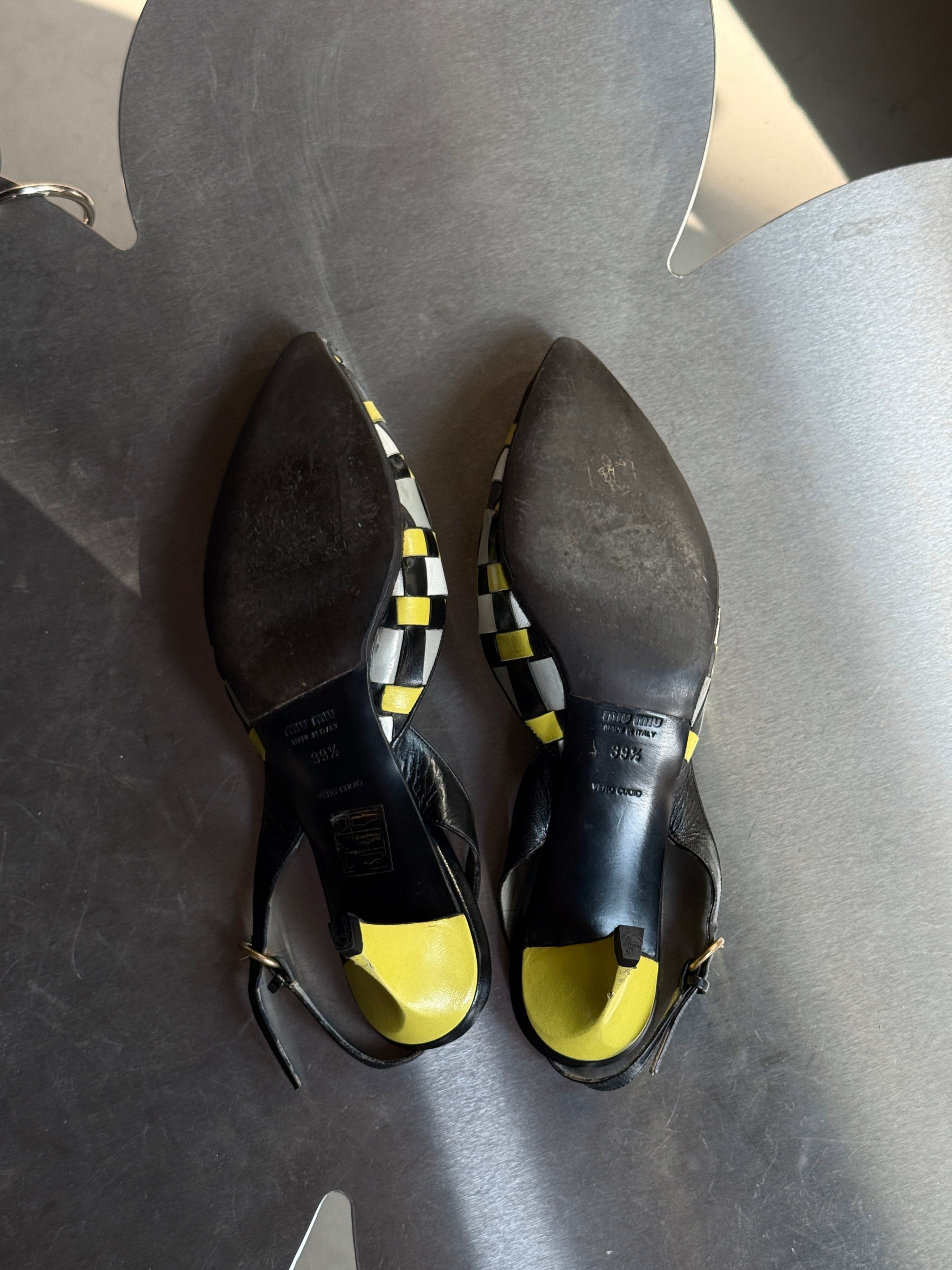 Vintage SS2001 Checkered Miu Miu Slingback Kitten Heels - EU 39.5