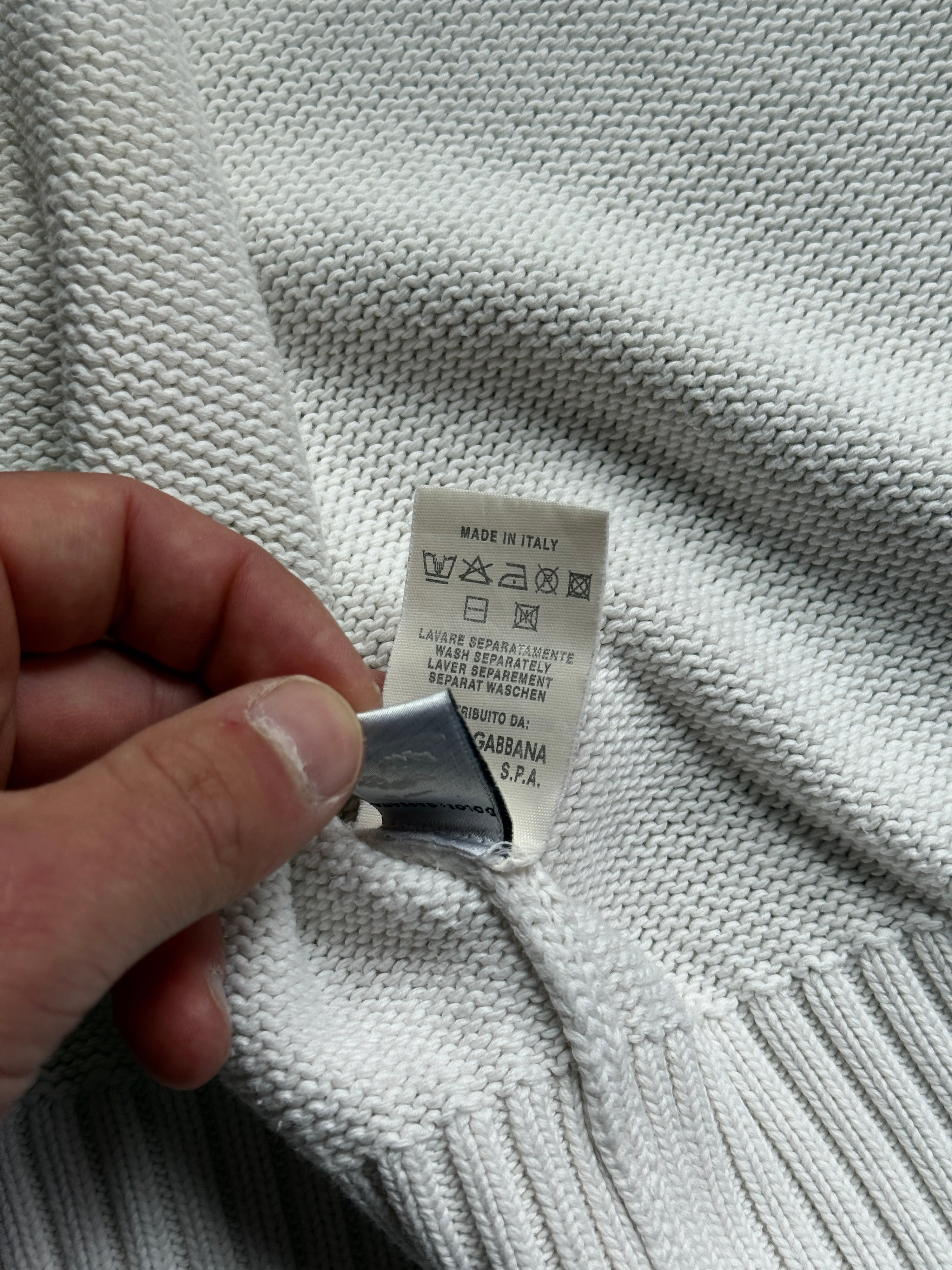 Vintage 2000s Dolce & Gabbana Ribbed Zip Up Knit Jacket White - S