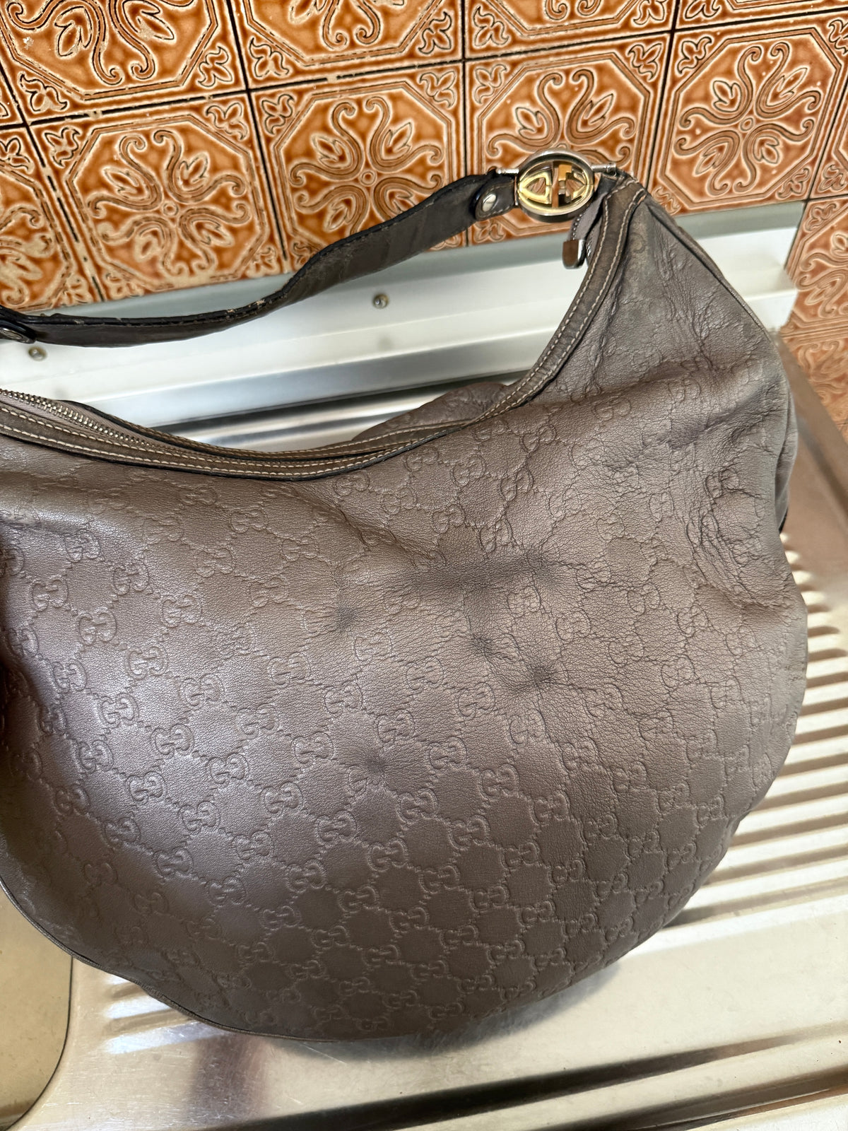 Gucci Guccissima Leather Twins Large Purple Metallic Hobo Bag