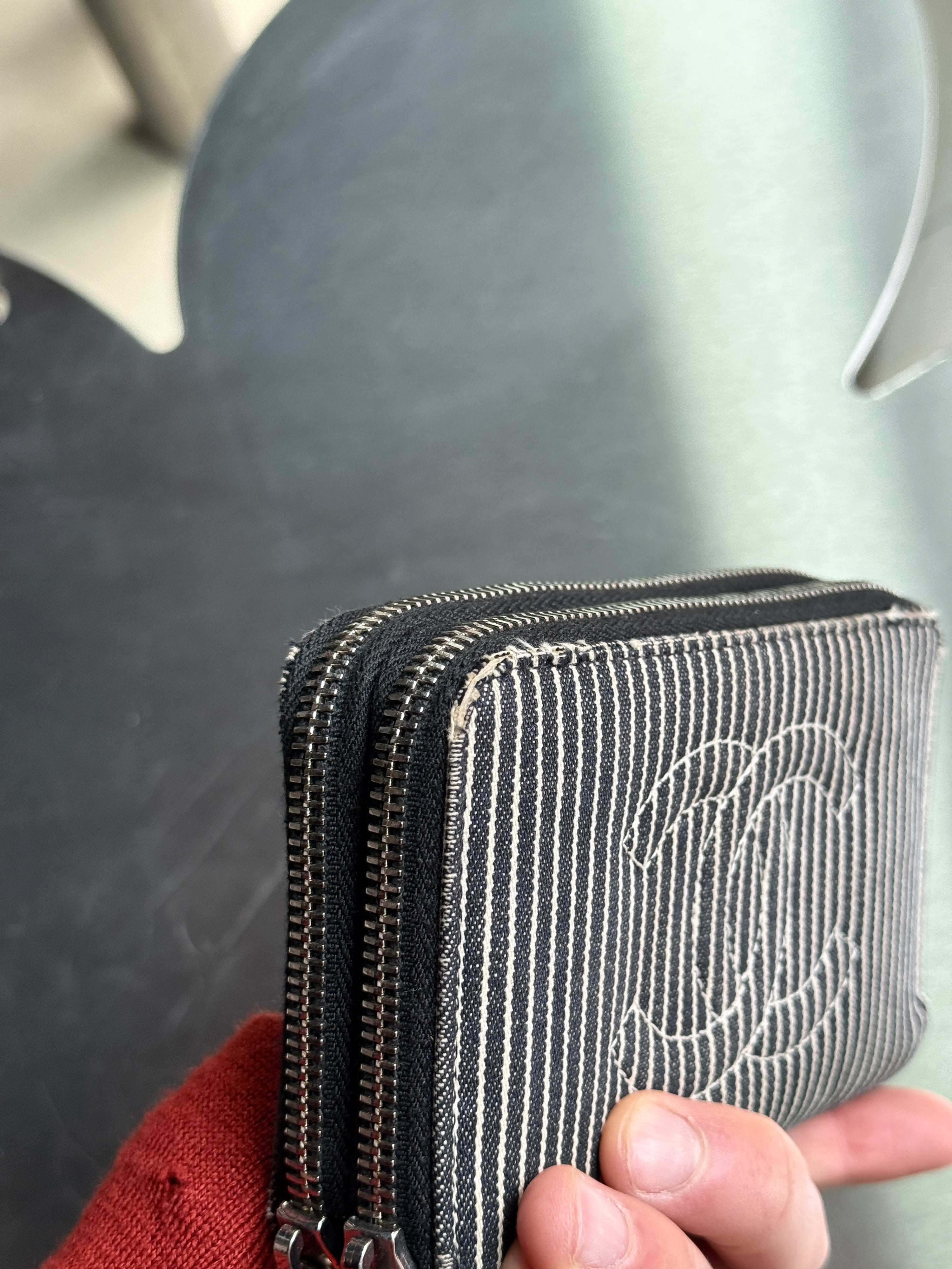 Chanel Double Zip Striped “Denim” Wallet White/Blue