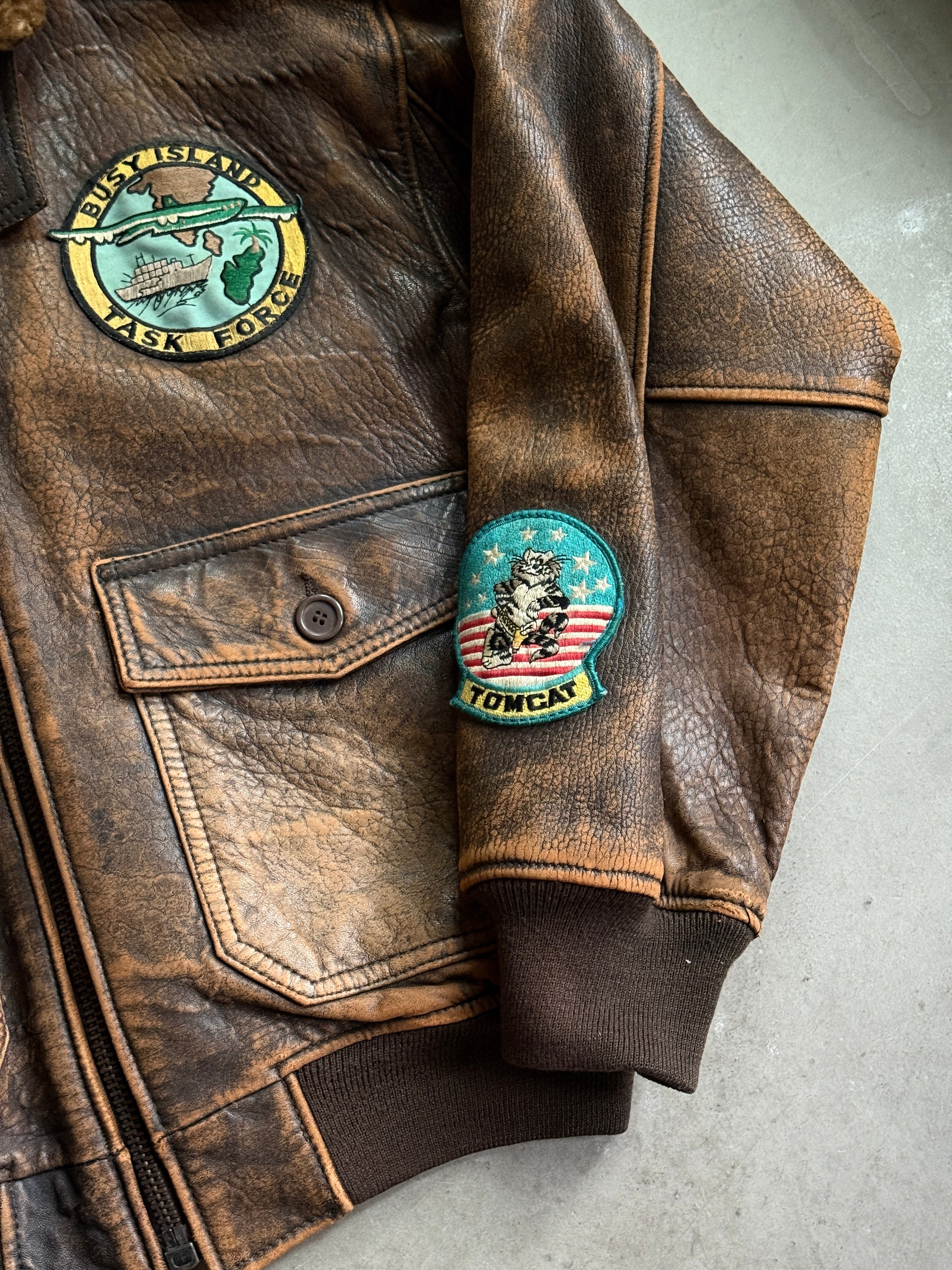 1980s Avirex G-1 Leather Flight Jacket Brown - M