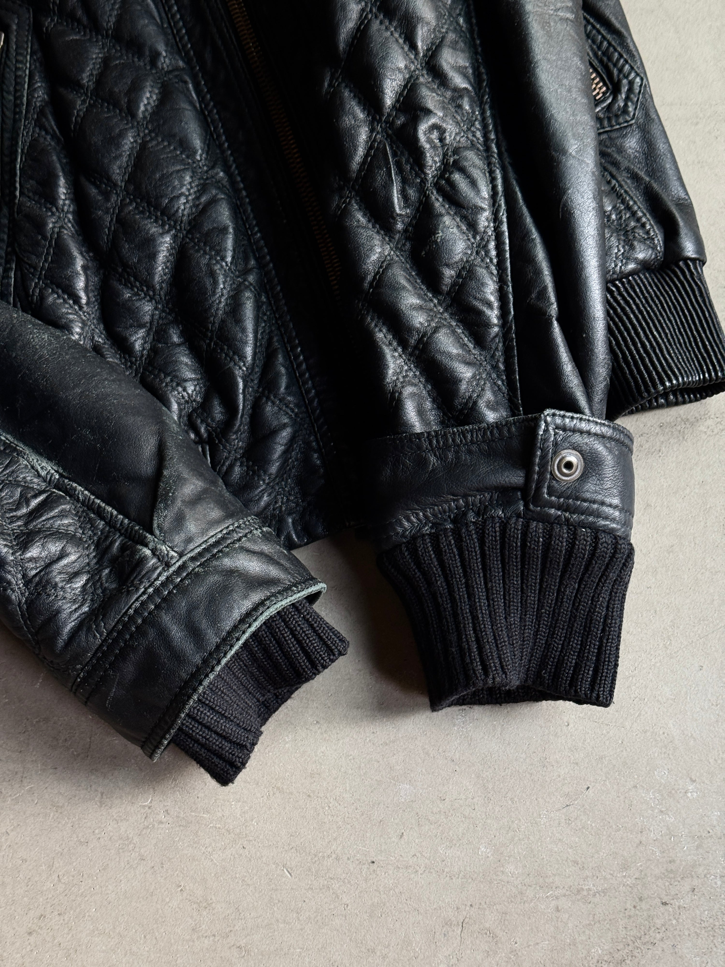 Vintage AW2004 Just Cavalli Cinched Diamond Quilted Leather Jacket Black - M