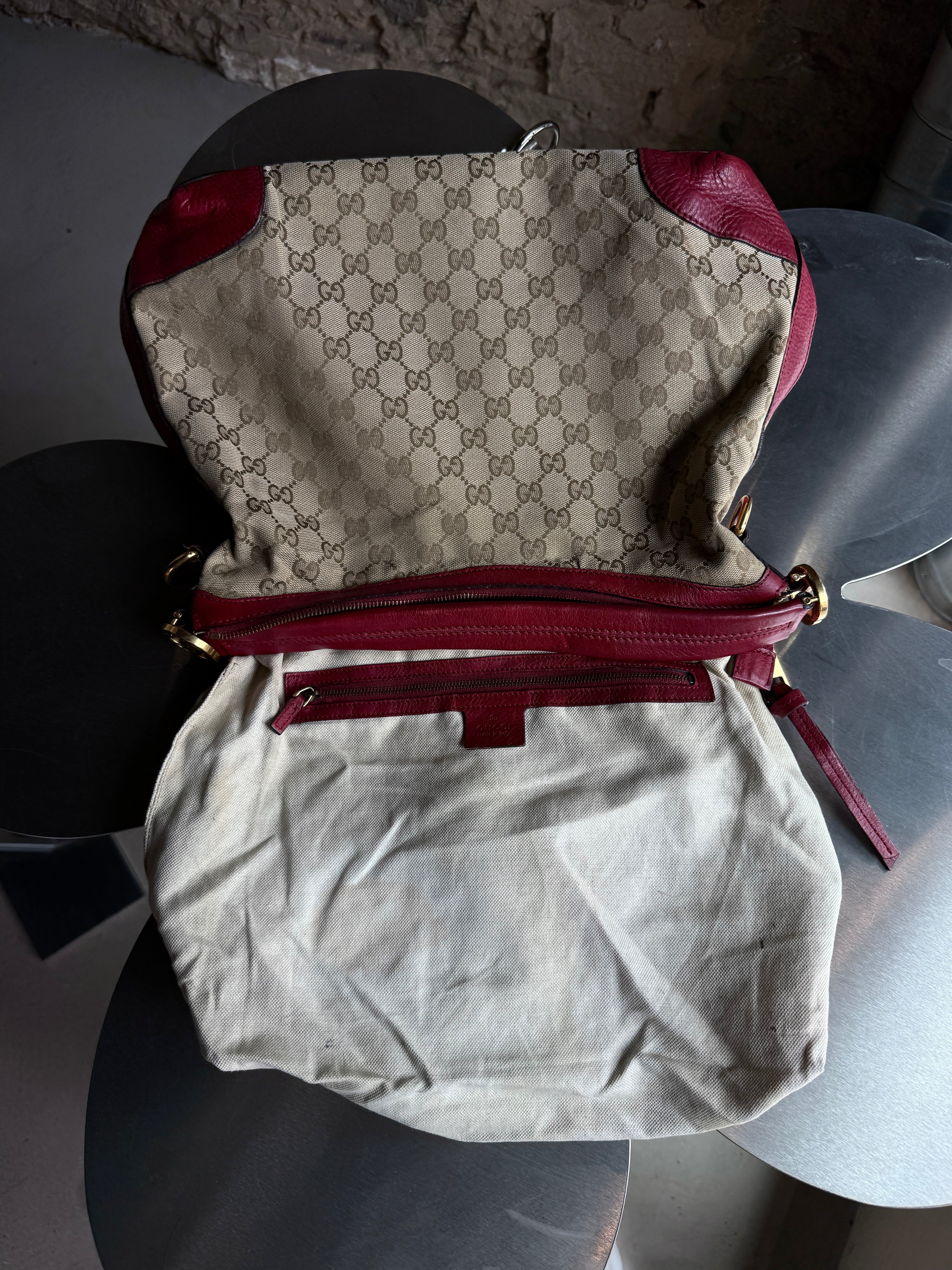 Vintage Small Gucci Hobo Bag Beige / Red