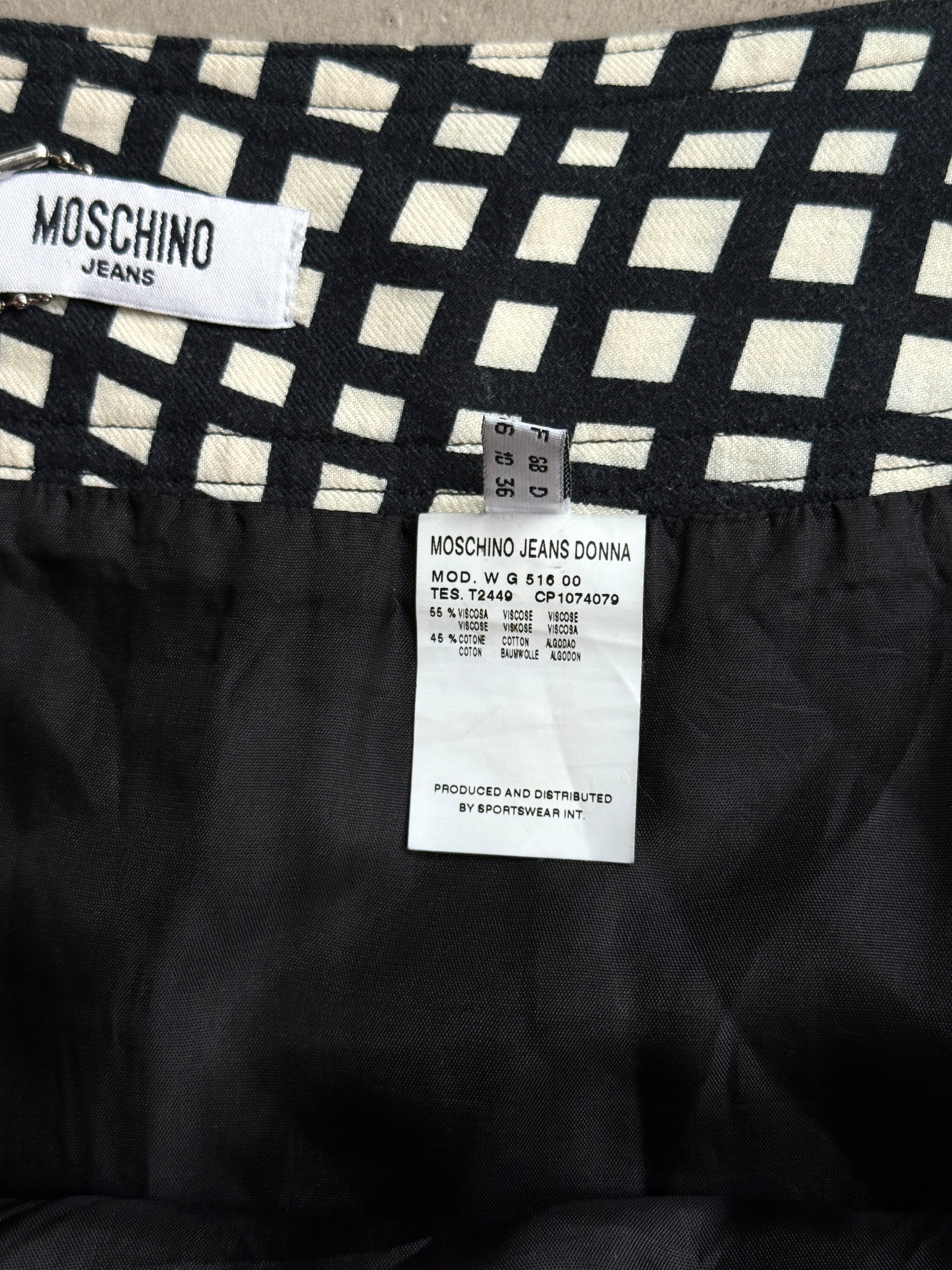 Vintage 1990s Pleated Moschino Checkered Skirt Black/White - S