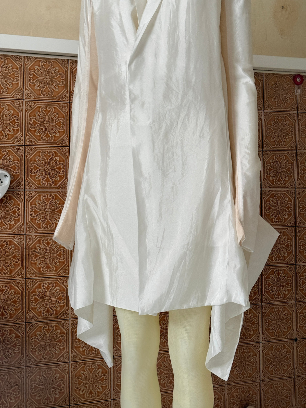 2000s Rick Owens Silk Blend Asymetrical Drape Blazer Coat White - XS