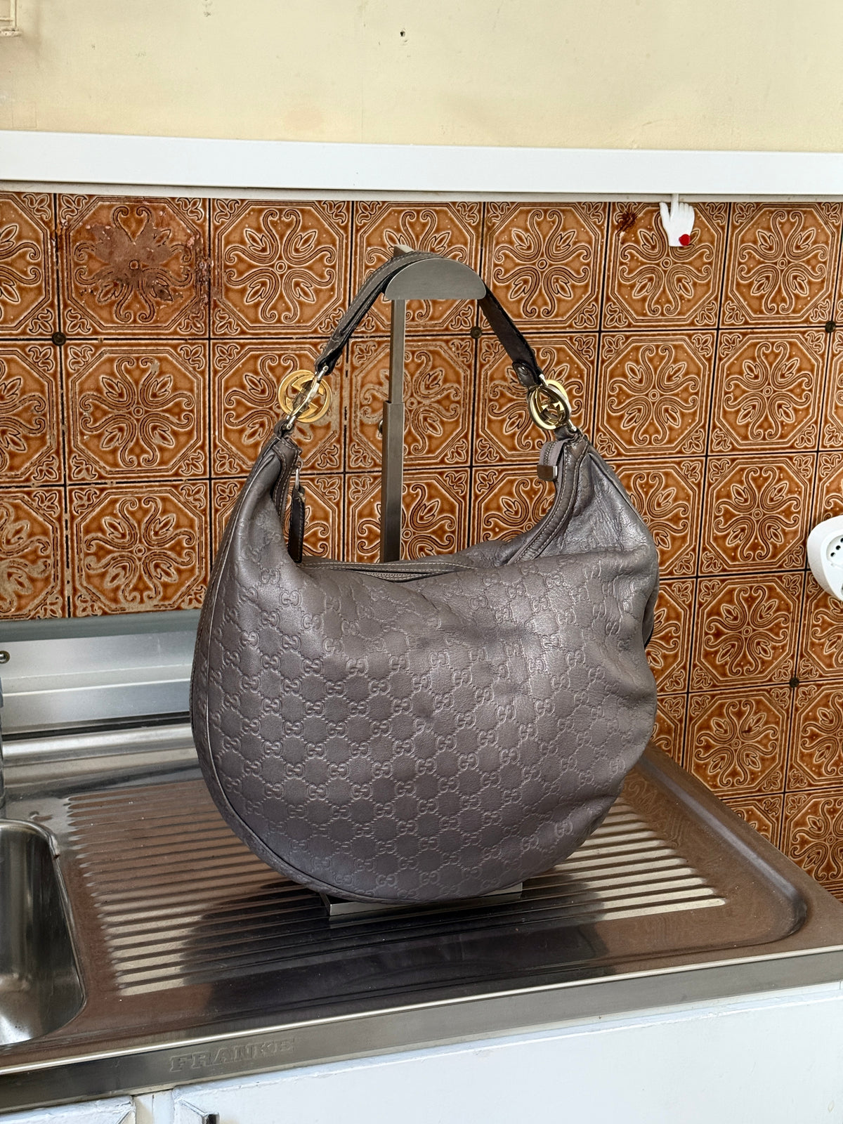Gucci Guccissima Leather Twins Large Purple Metallic Hobo Bag