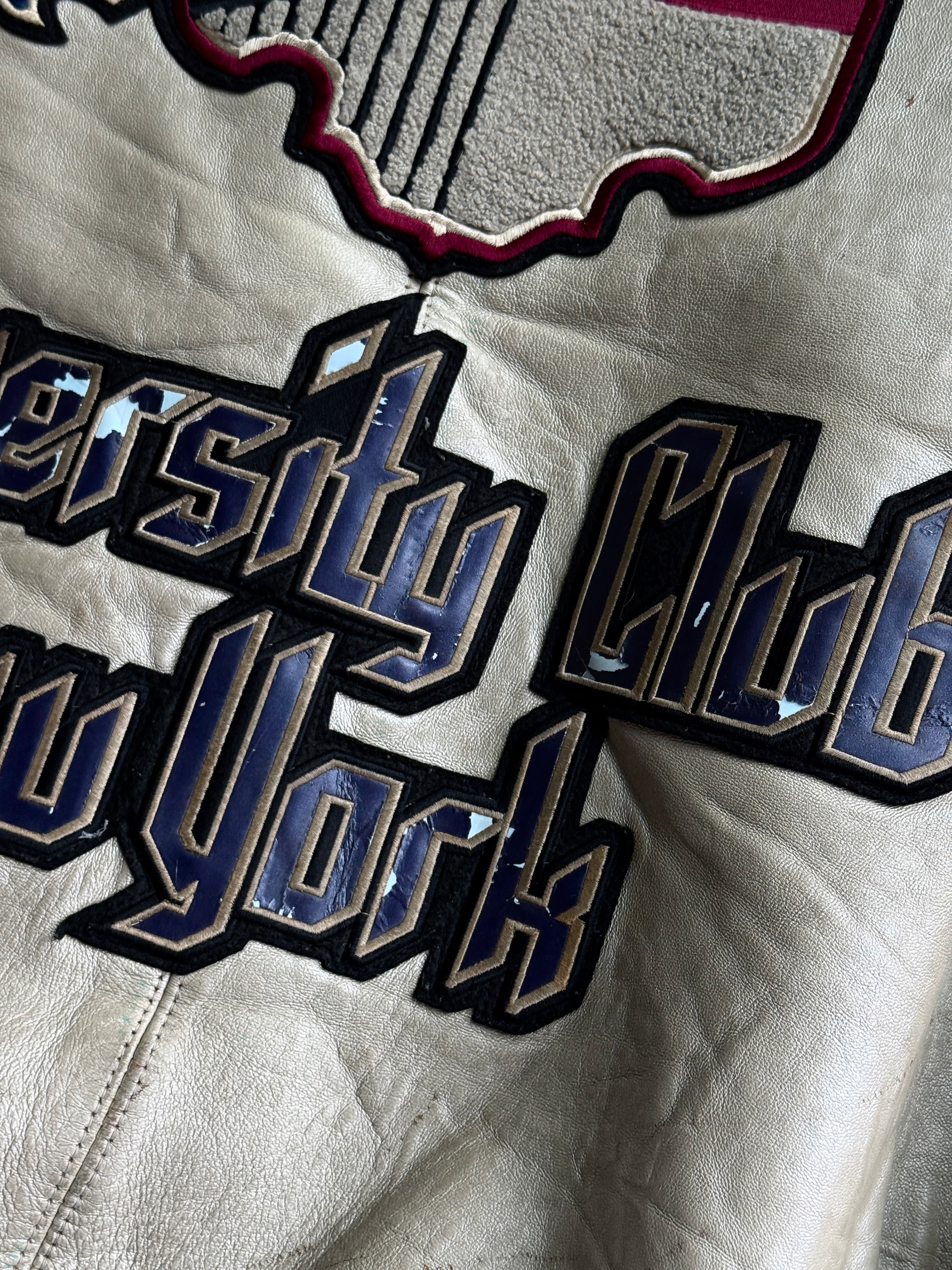 Vintage Avirex "University Club New York" Varsity Leather Jacket Cream - XXL