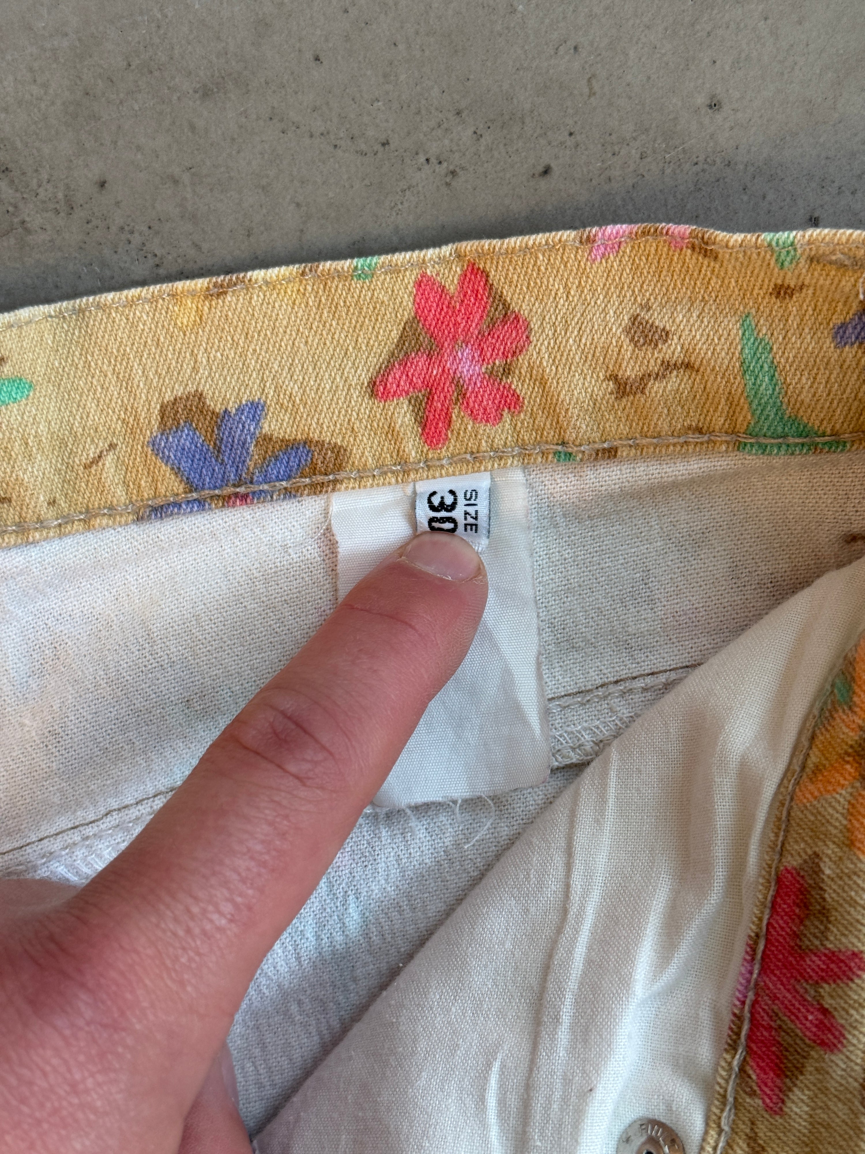 Vintage 1990s Roberto Cavalli Floral Trousers Beige - W30 L29