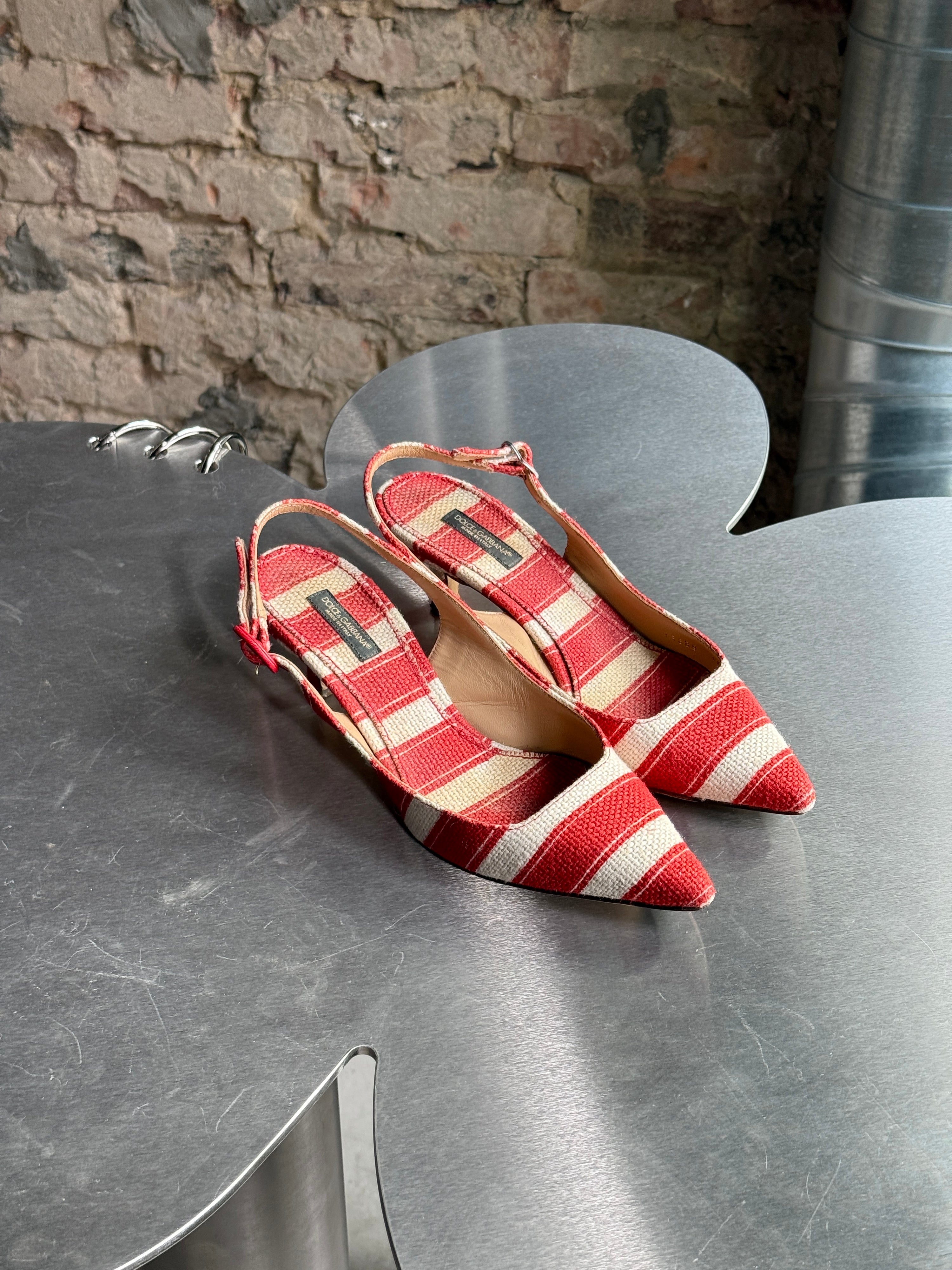 Dolce Gabbana Striped Kitten Heels Red/White - 37