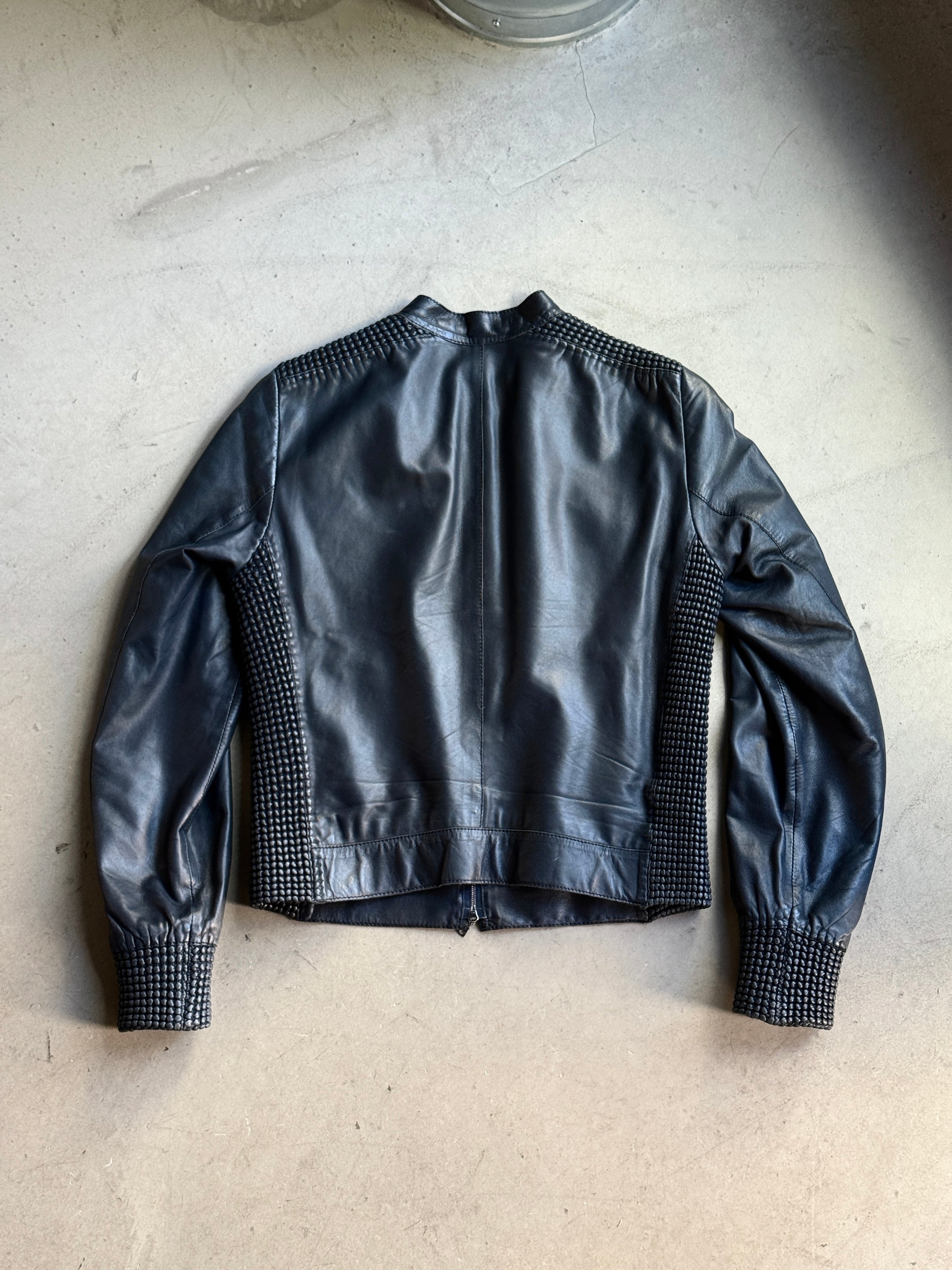 2000s Hugo Boss Nappa Bubble Leather Jacket Navy - S