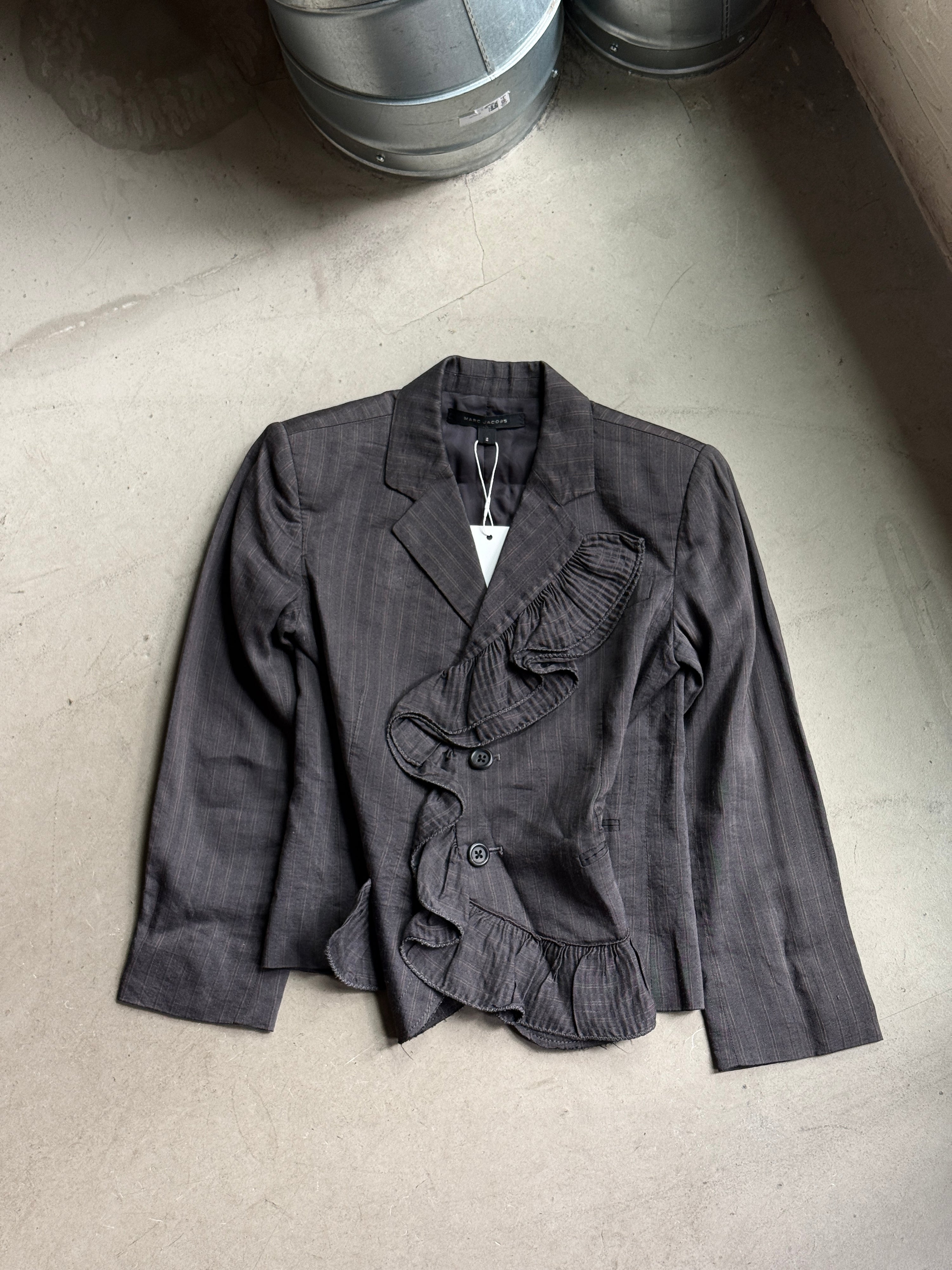 Vintage 2000s Marc Jacobs Pinstripe Ruffle Cropped Blazer