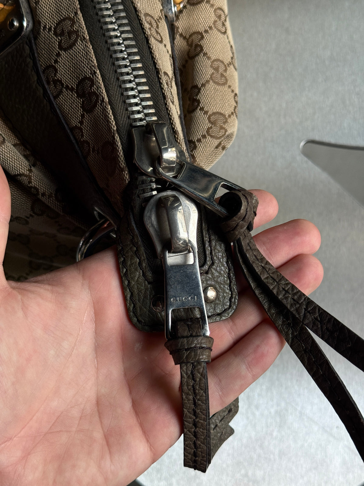 Vintage Gucci GG Bamboo Bar Large Shoulder Bag (Khaki Braided Strap)