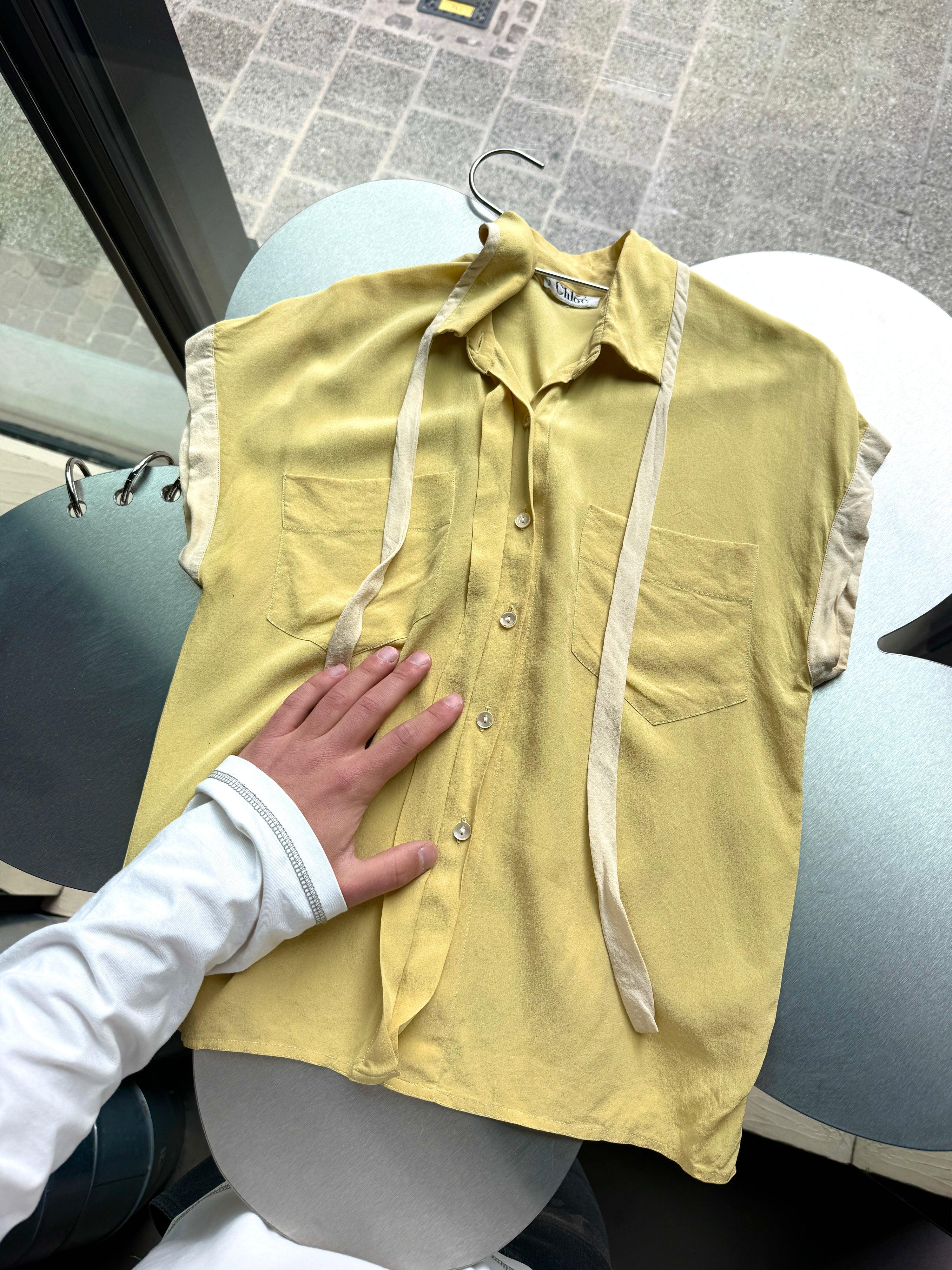 Vintage 1980s Chloé Sleeveless Silk Blouse Butter Yellow - S