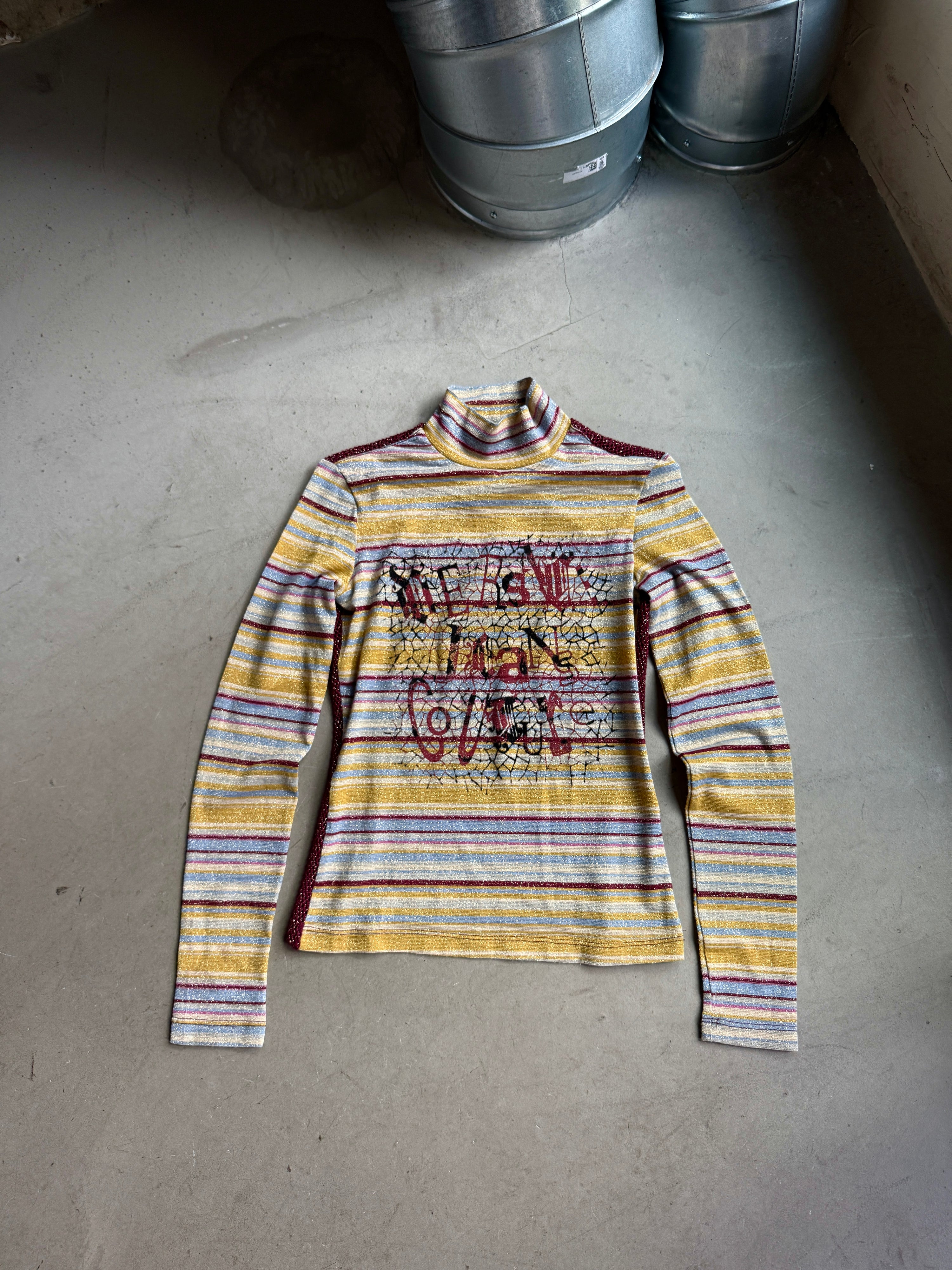Vintage 2000s Versace Striped Turtleneck Shiny Mockneck Longsleeve Top - S