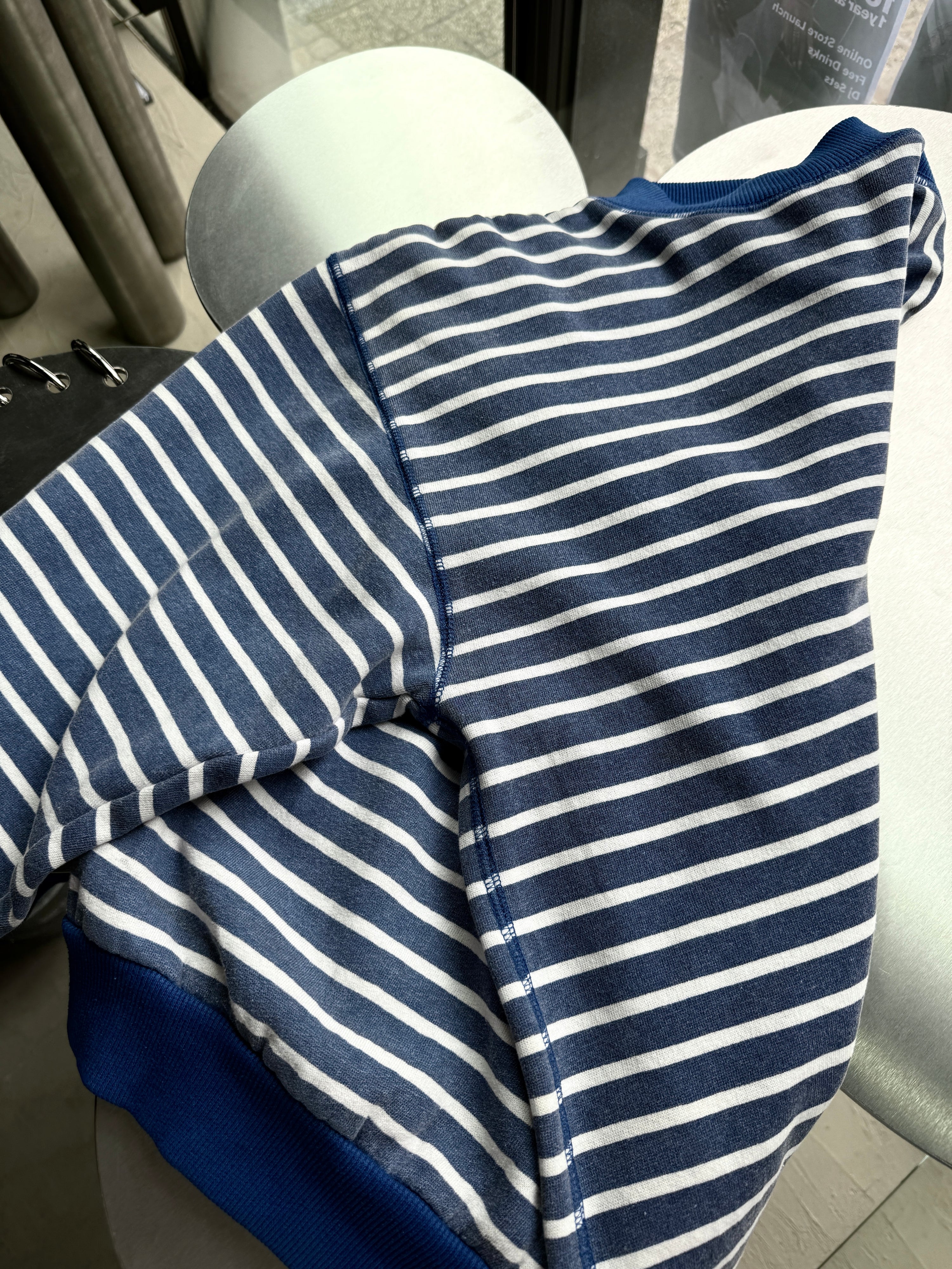 Vintage Sears Roebuck Trashed Striped Sailor Sweater Blue - M
