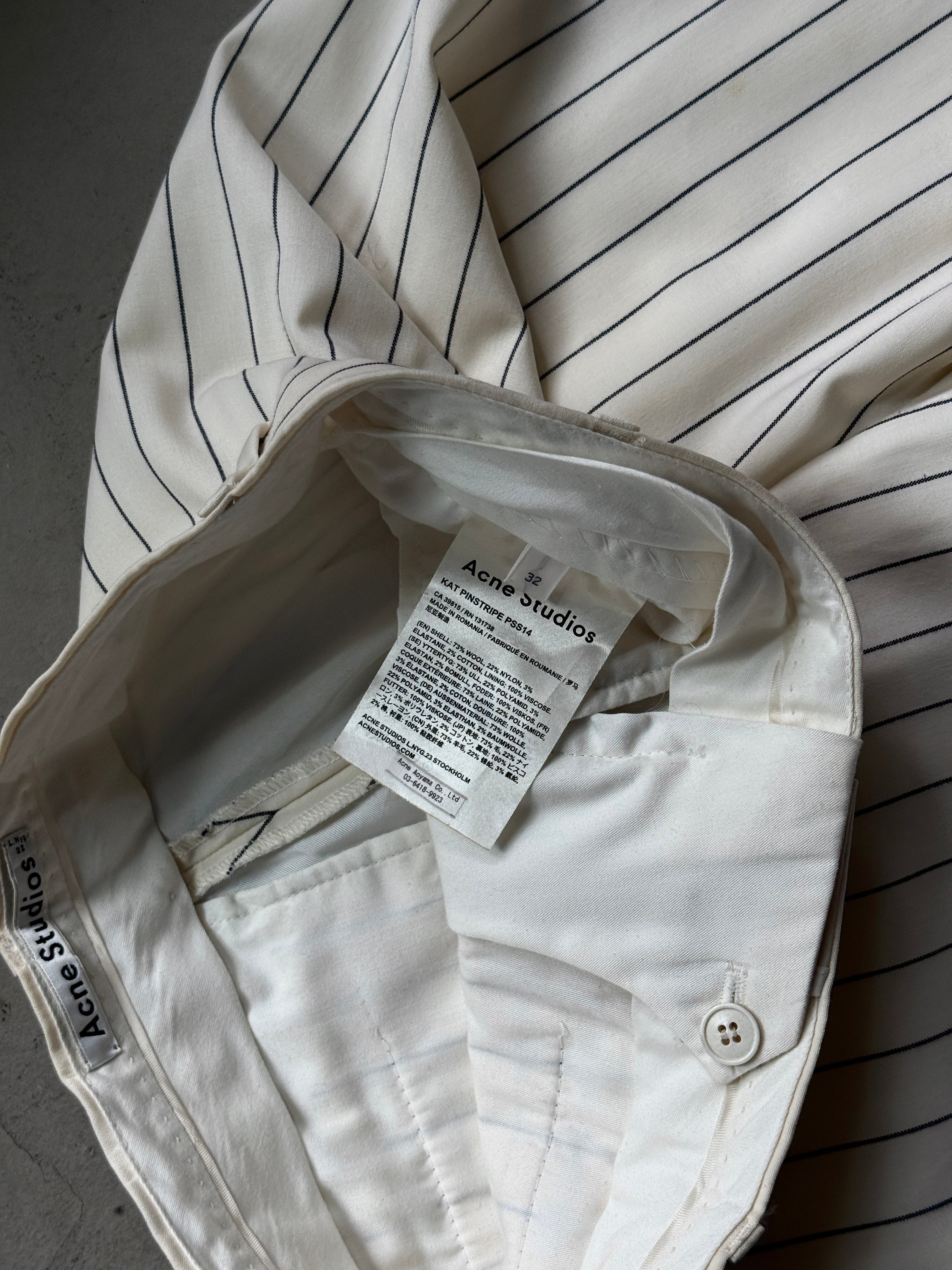 SS2014 Acne Studios “Kat Pinstripe” Trousers White - W29 L25