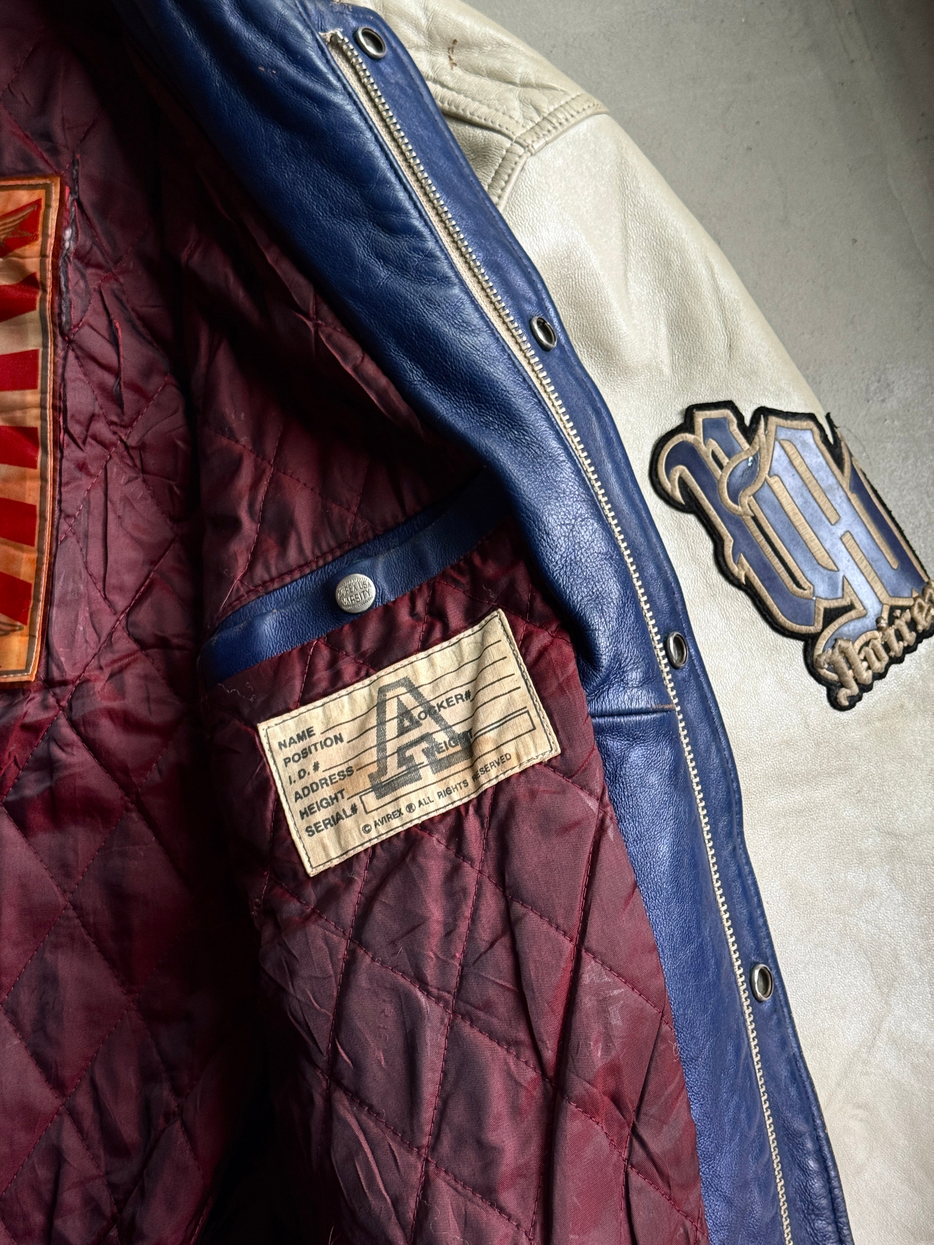 Vintage Avirex "University Club New York" Varsity Leather Jacket Cream - XXL