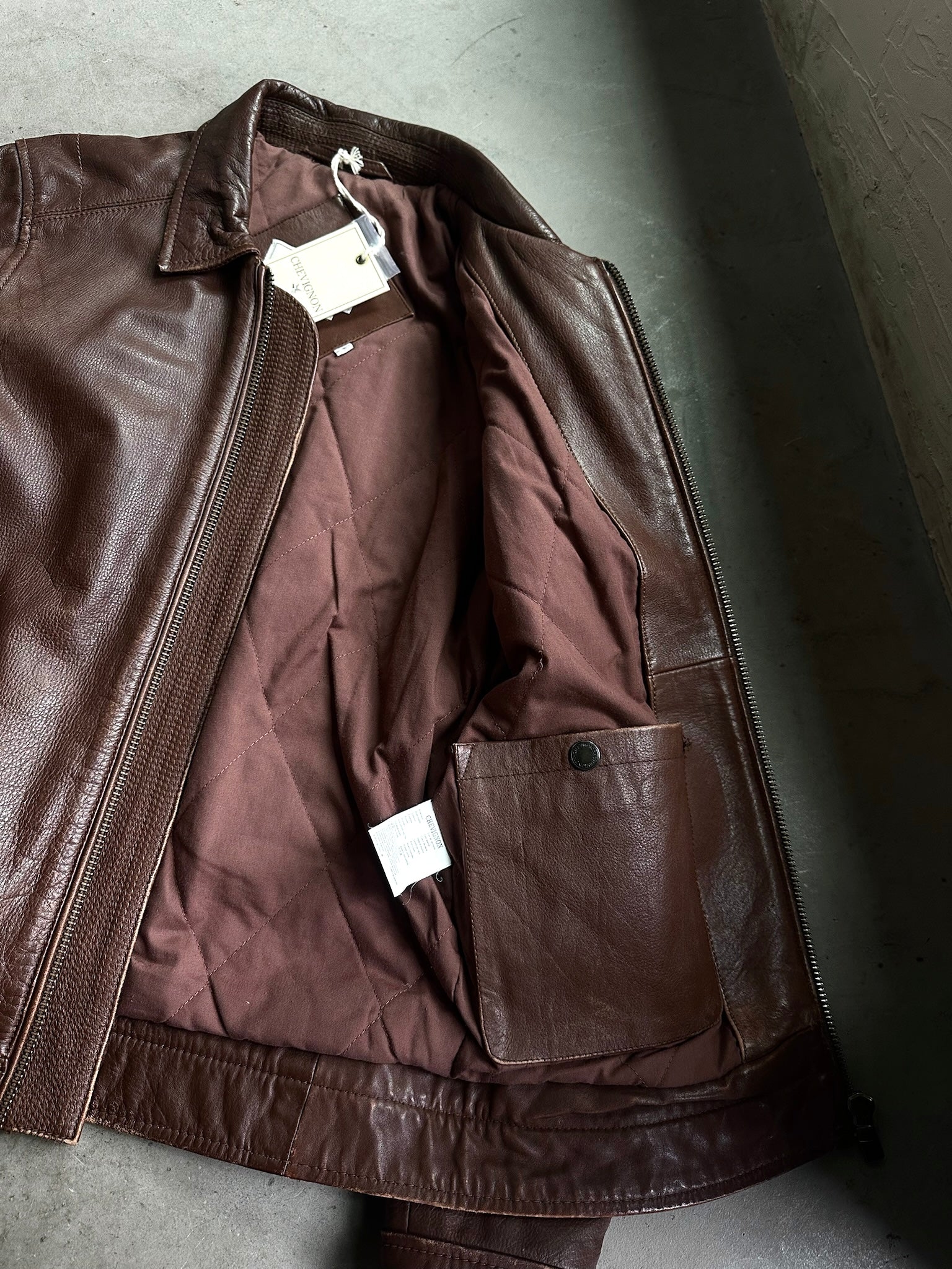 2000s Chevignon Leather Jacket Brown (new) - S