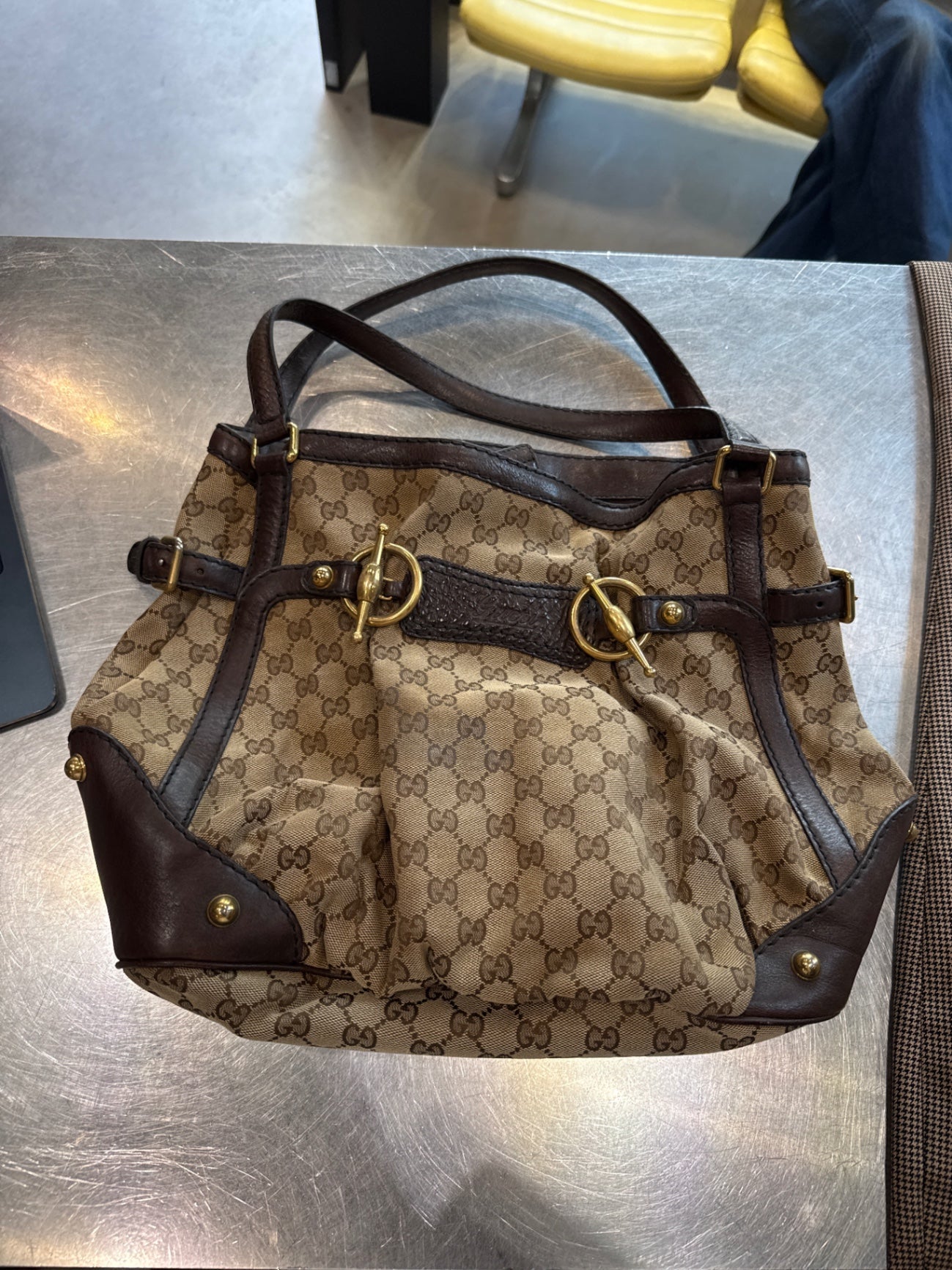 Vintage Gucci Jockey Horsebit Shoulder Bag Beige