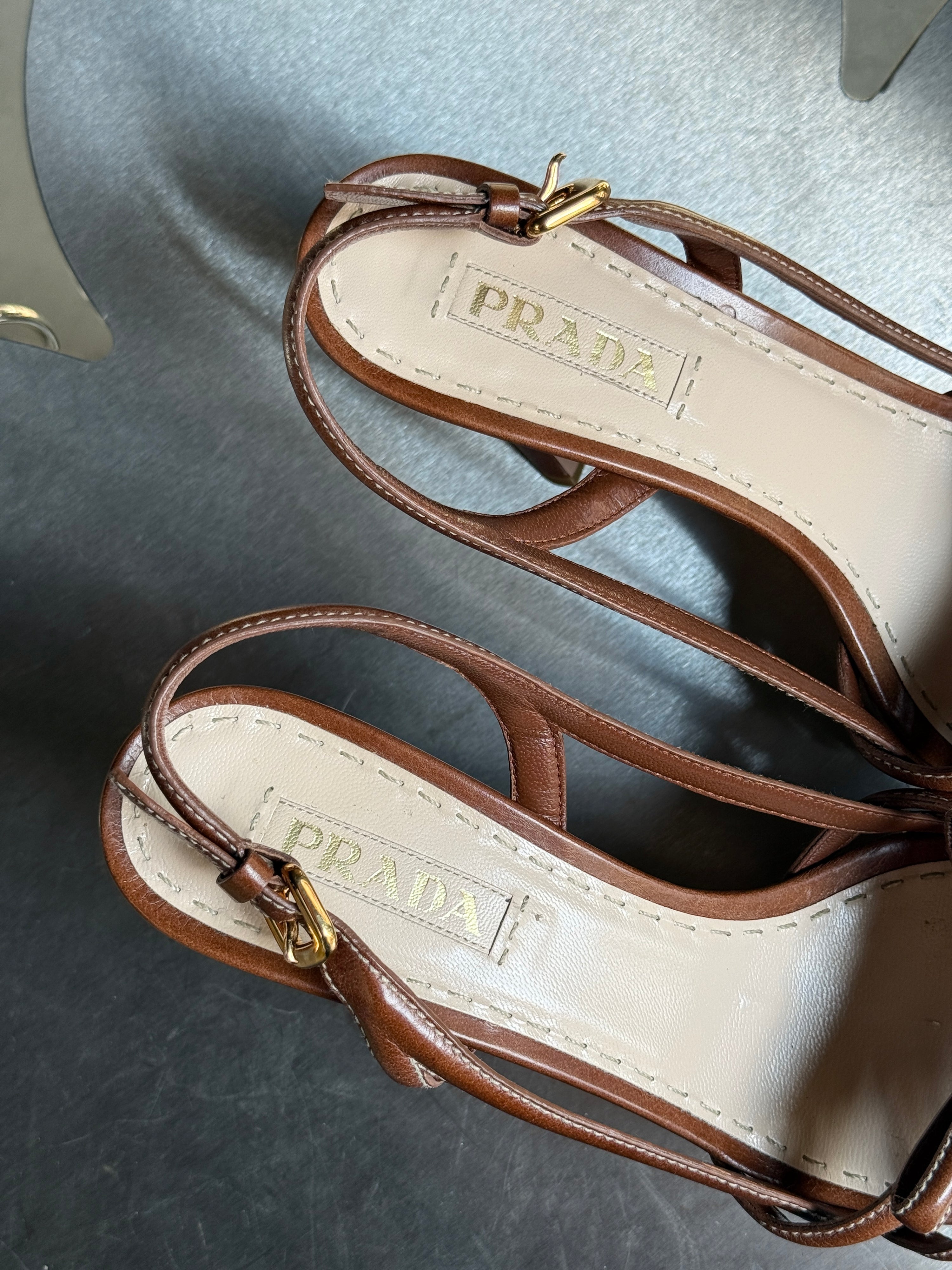 Prada Slingback Bow Leather Heels Brown (with box) - EU 40