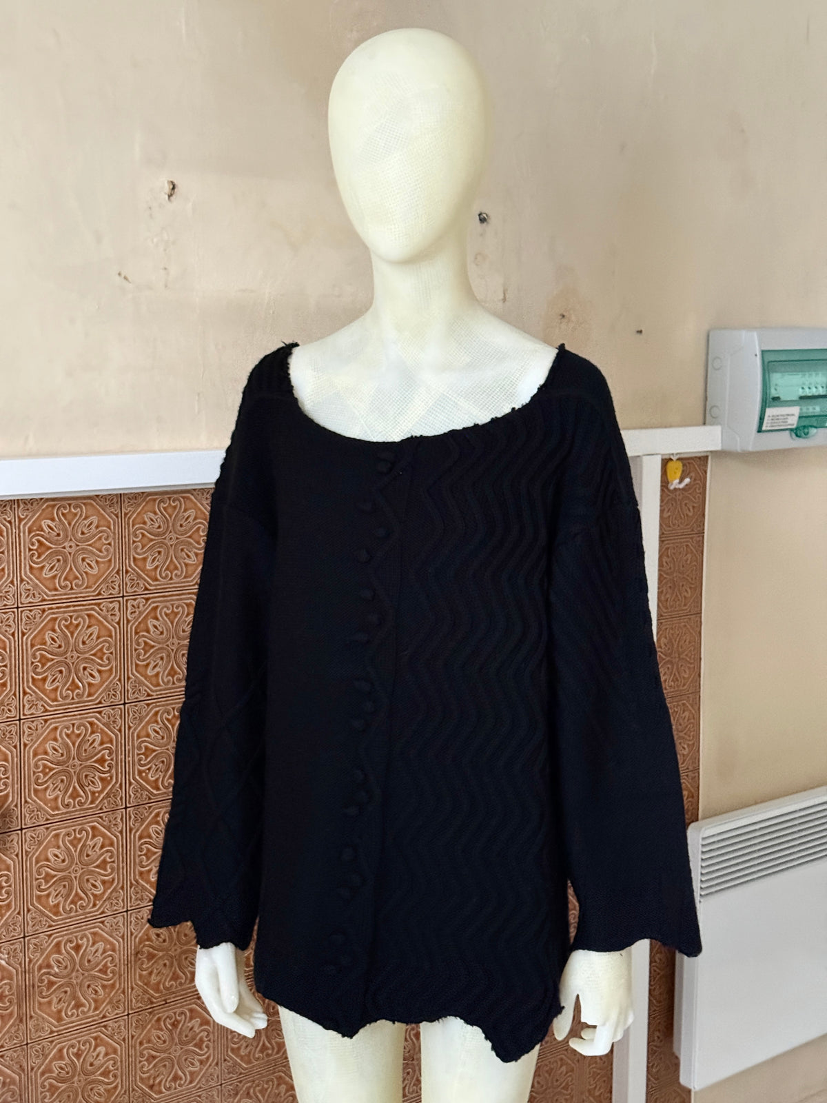Vintage Bazar Christian Lacroix Chunky Black Geometric Knit - L