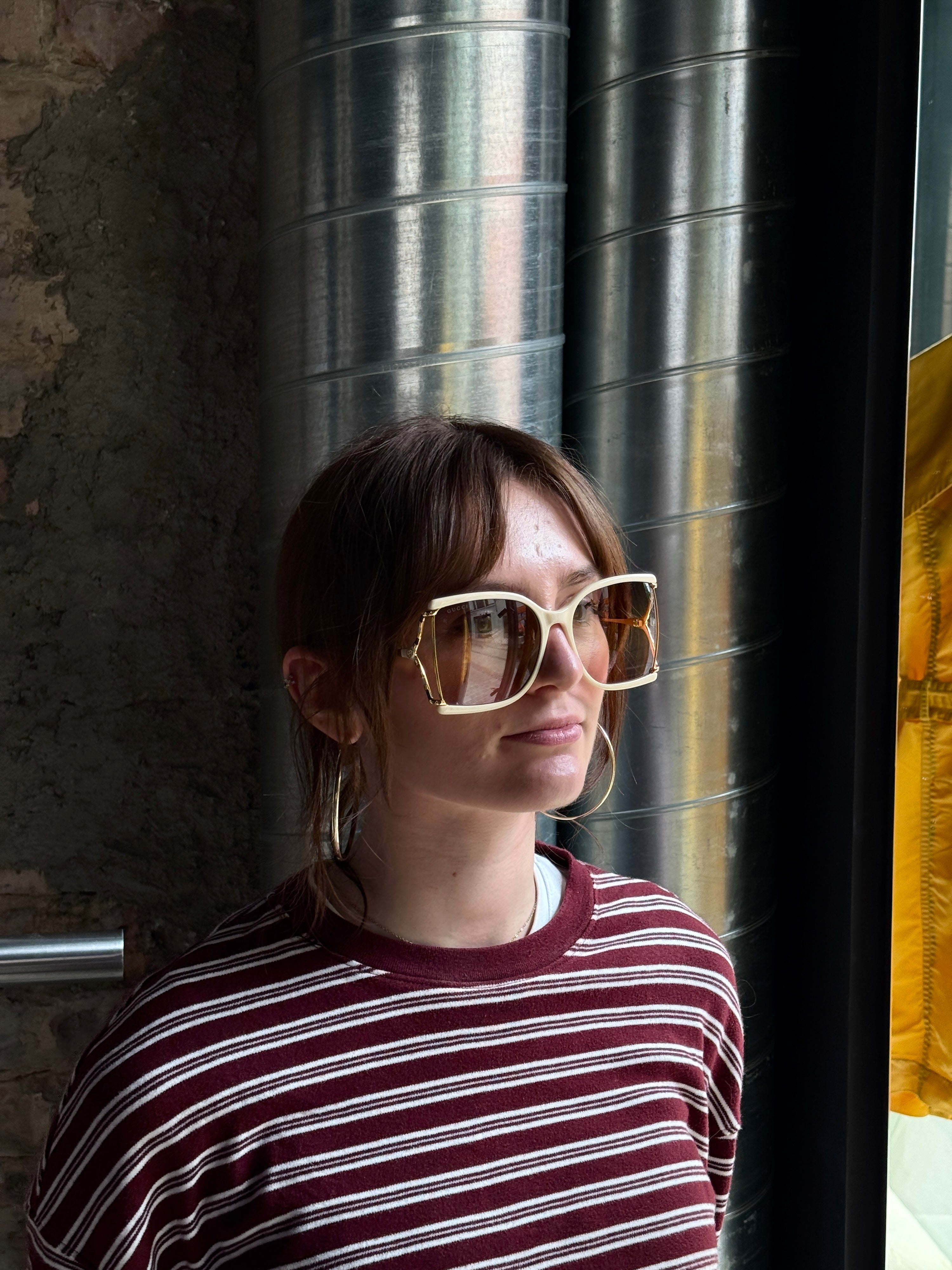 Gucci Cream/Grey Pink Gradient GG0592S Oversized Sunglasses
