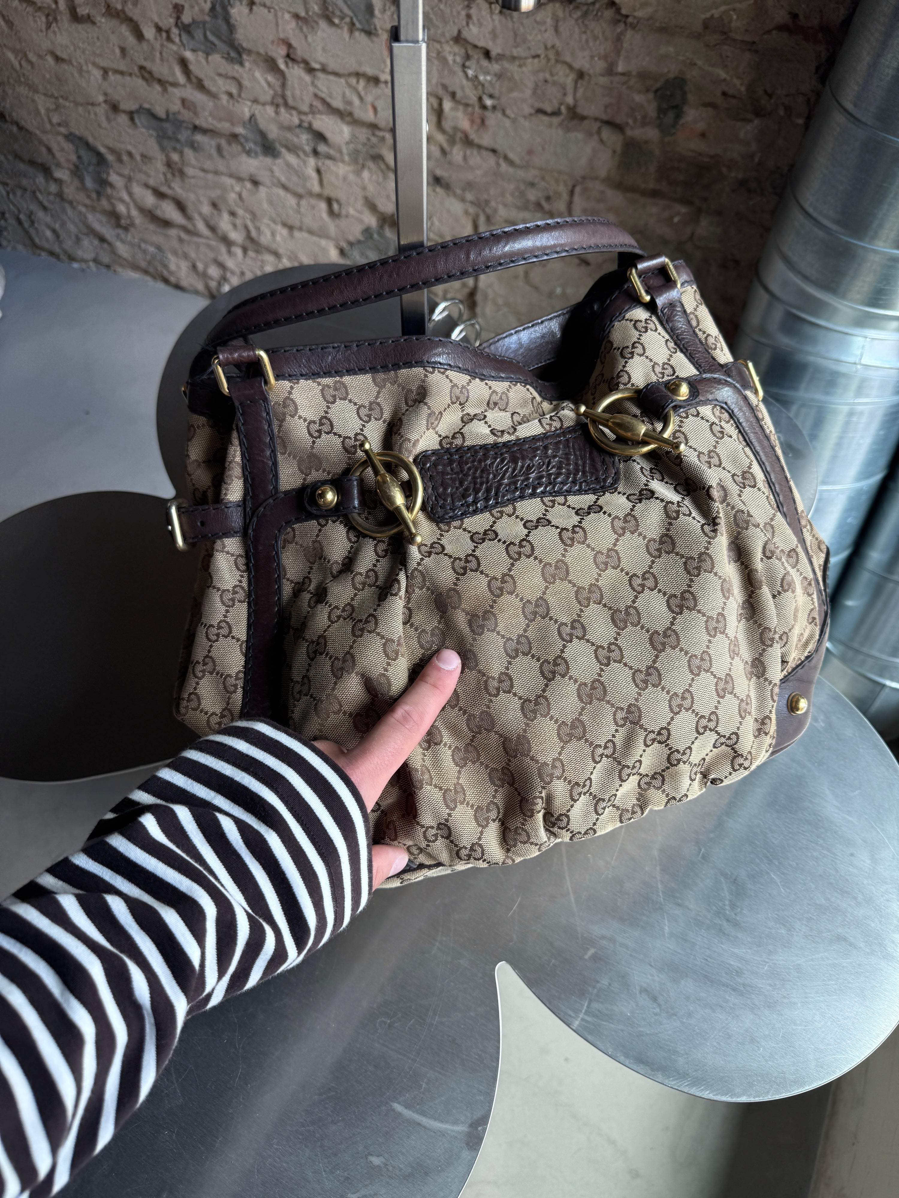 Vintage Gucci Jockey Horsebit Shoulder Bag Beige