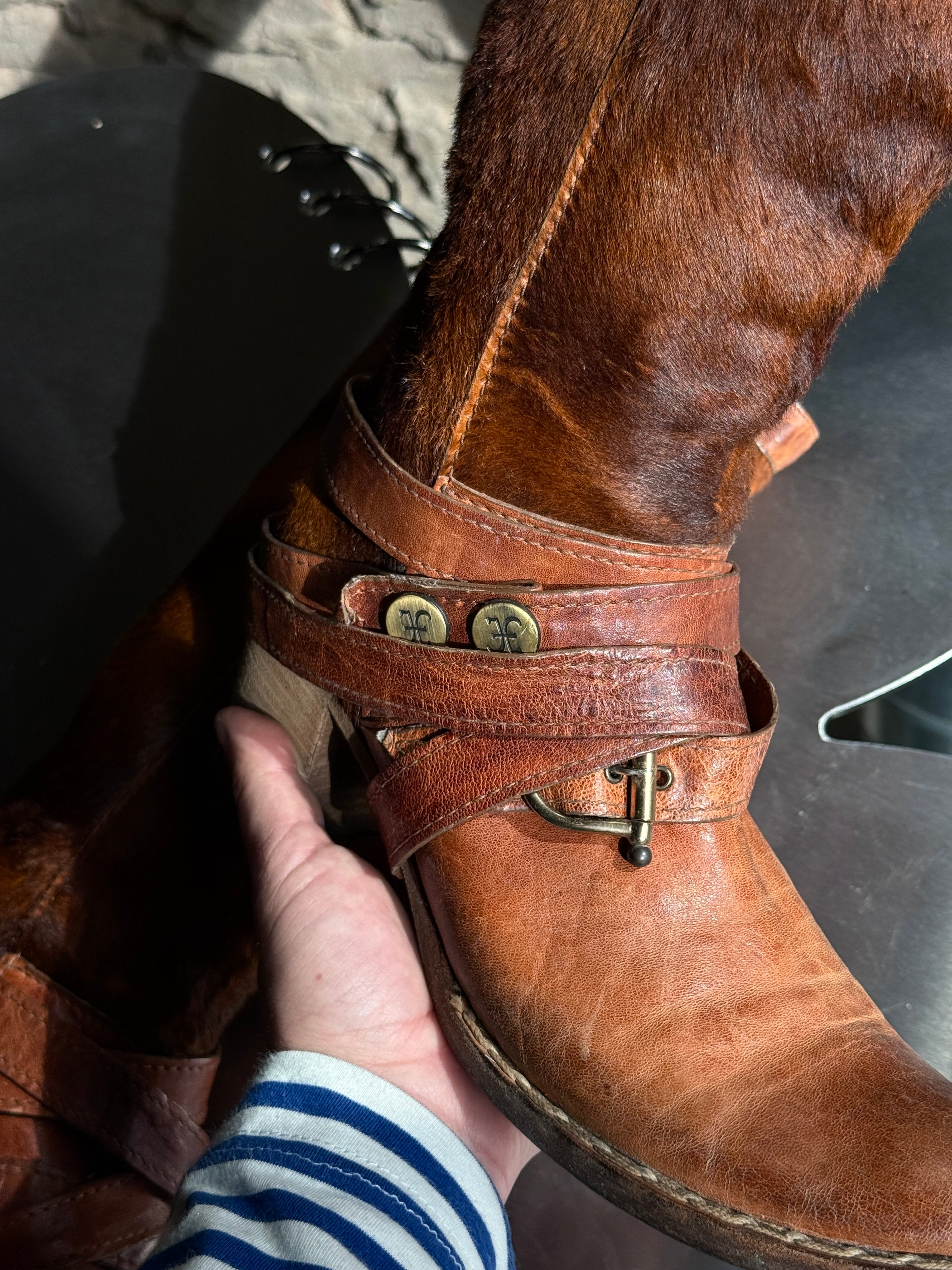 Vintage Fabi Italian Leather & Faux Fur Buckle Boots Brown - EU 38.5