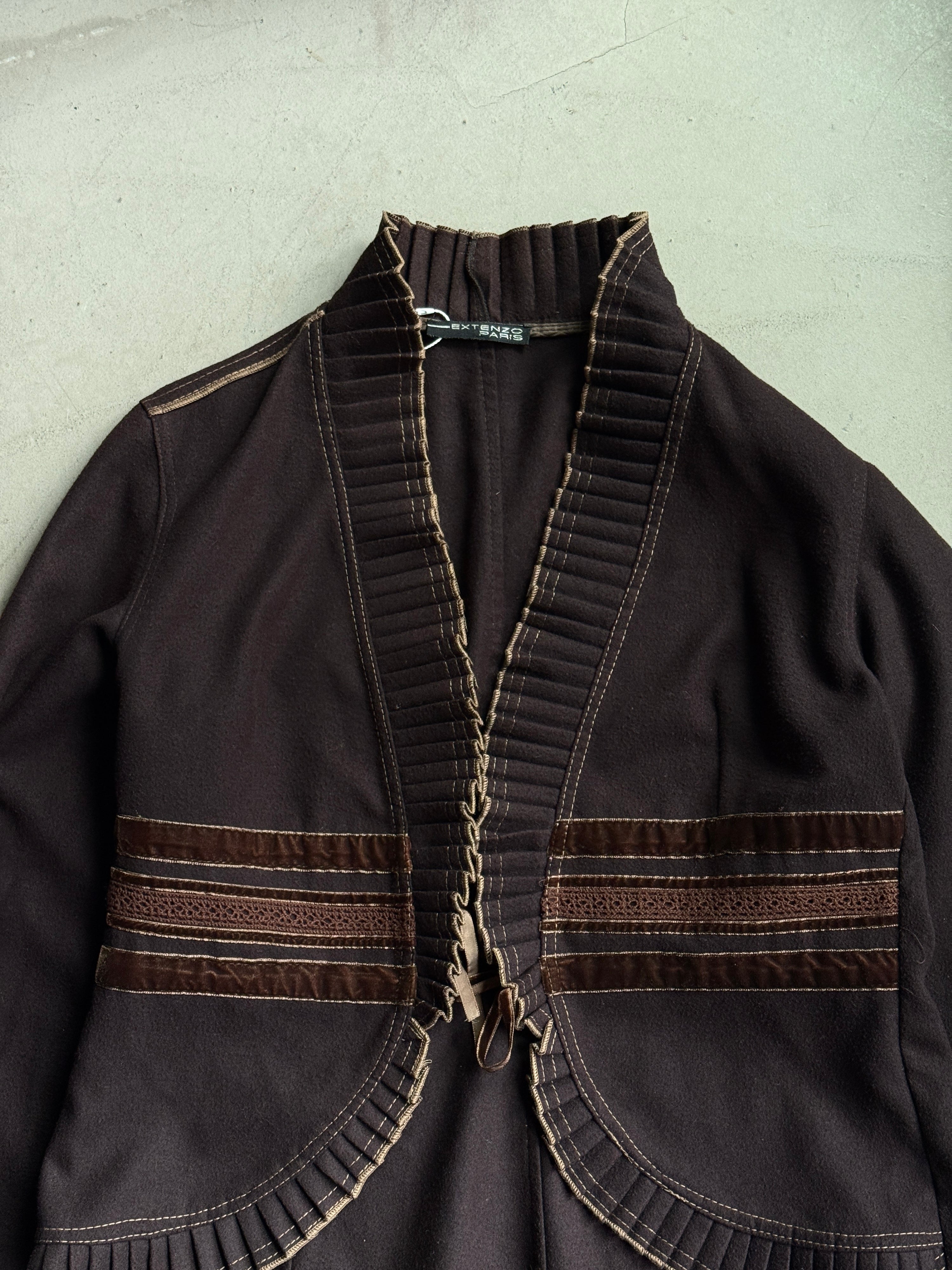Vintage Pleated Extenzo Paris Tie Ruffle Jacket Brown - S